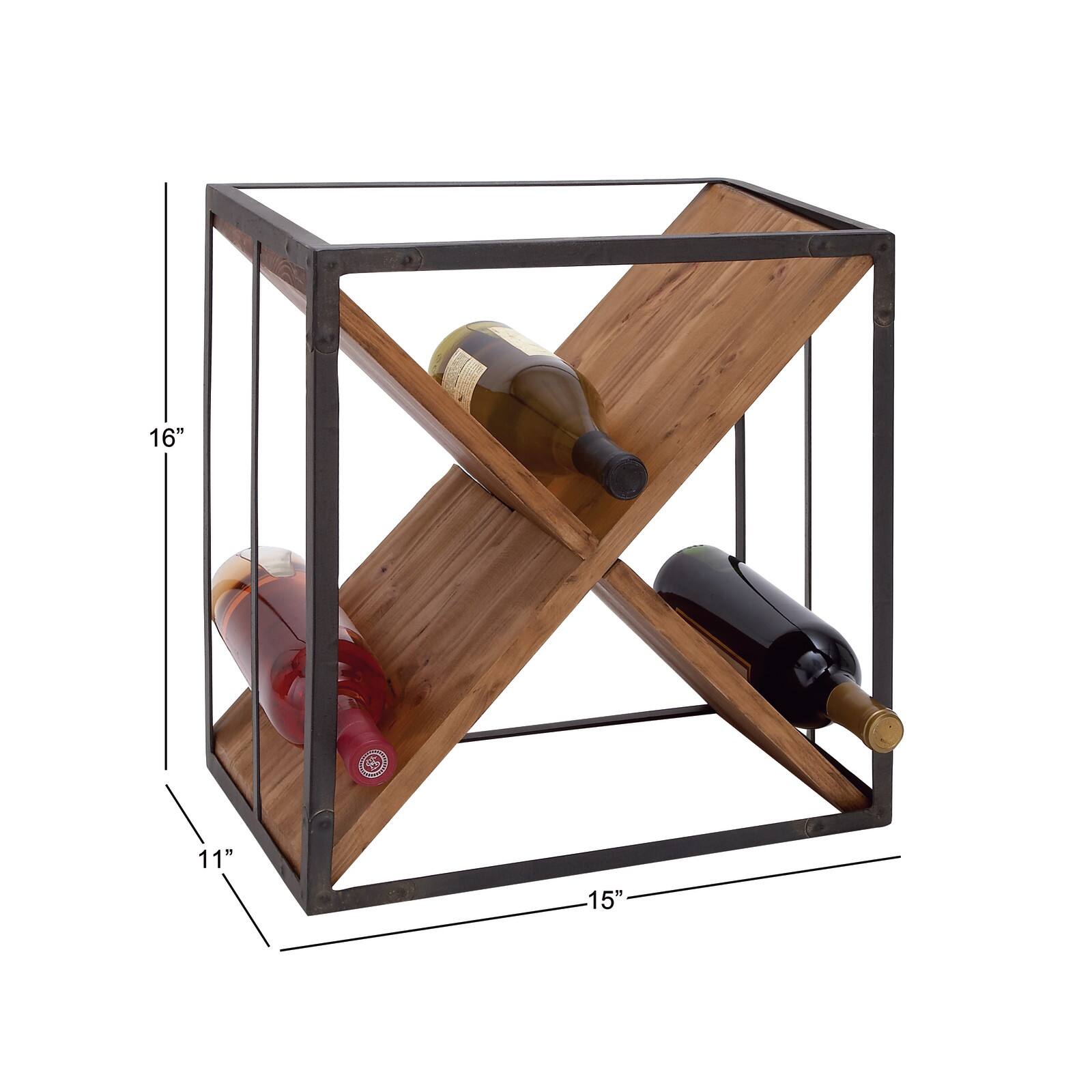 16&#x22; Wood &#x26; Metal Contemporary Wine Holder Rack