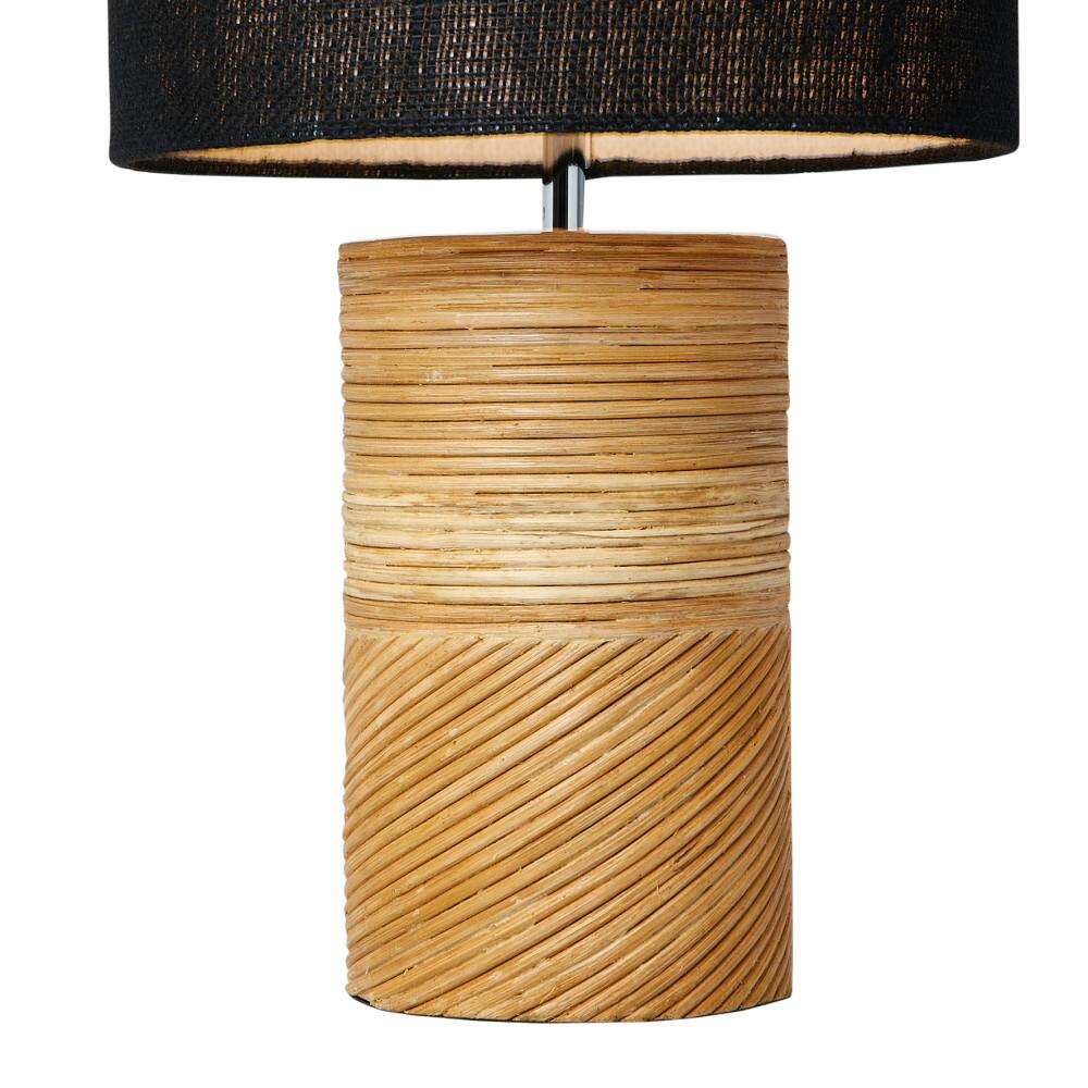Hello Honey&#xAE; 20.5&#x22; Natural and Black Modern Rattan and Wood Table Lamp with Black Jute Shade