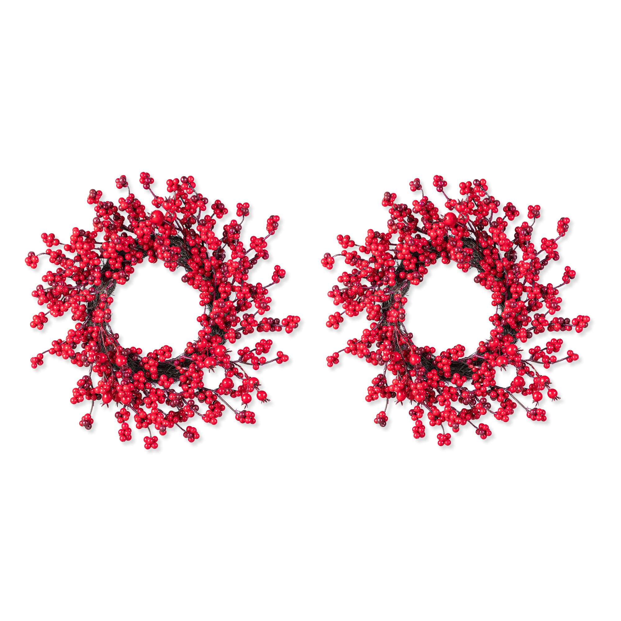 Glitzhome® 14"D Christmas Mini Red Berries Wreath Set