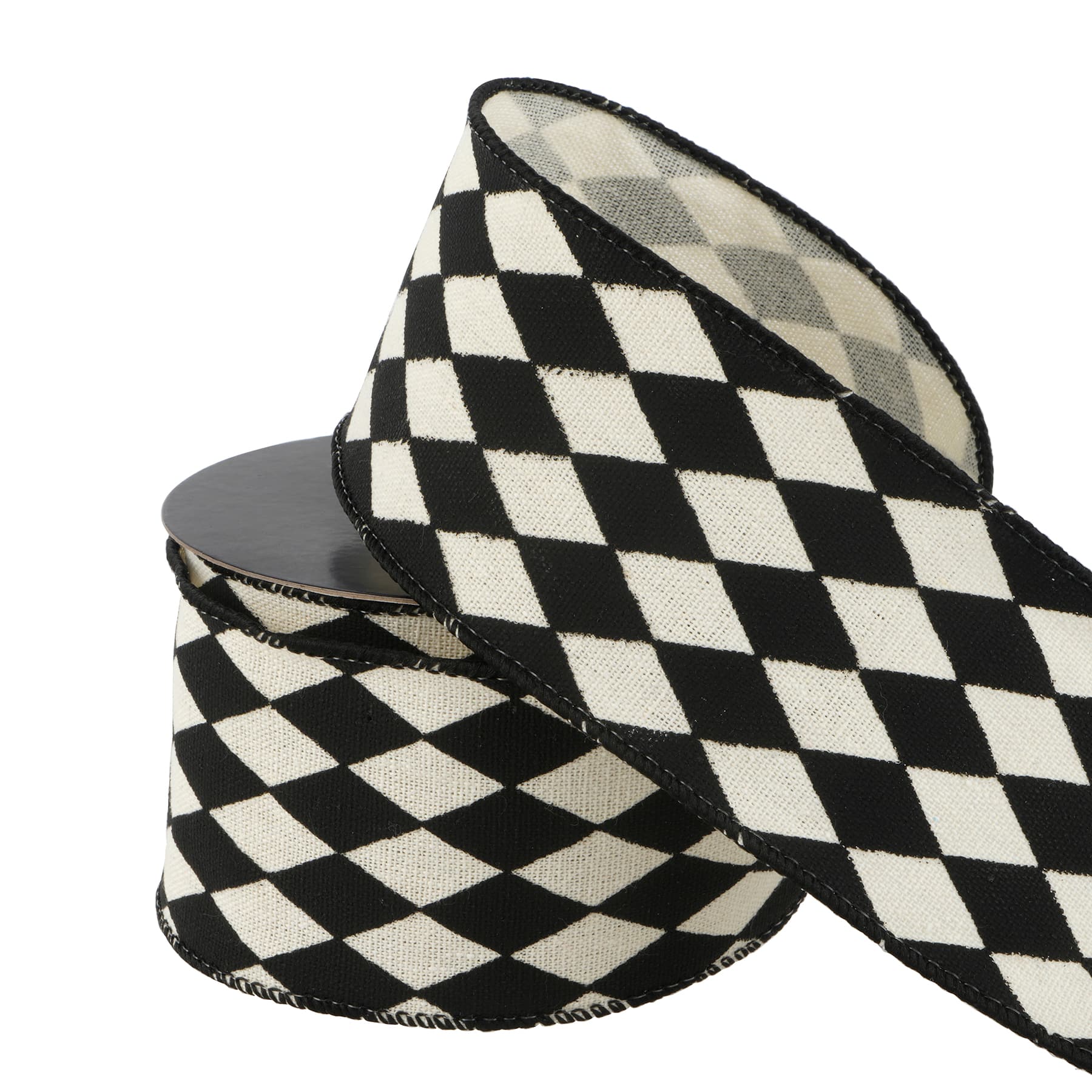 2.5&#x22; x 20ft. Black &#x26; White Rhombus Wired Ribbon by Celebrate It&#xAE; Halloween