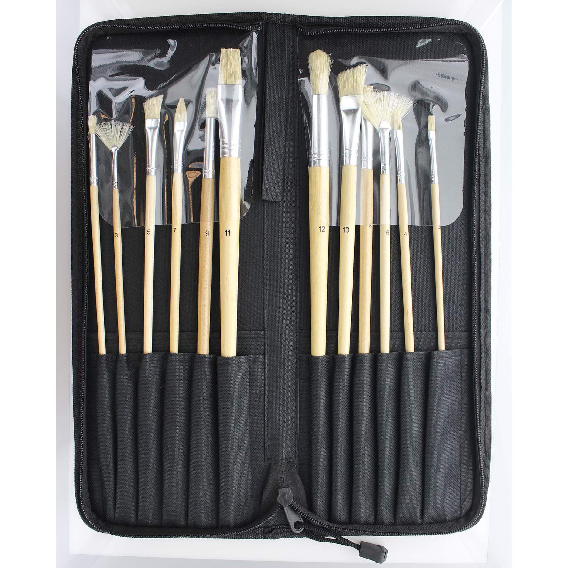 Art Advantage&#xAE; White Bristle with Case 12 Piece Brush Set