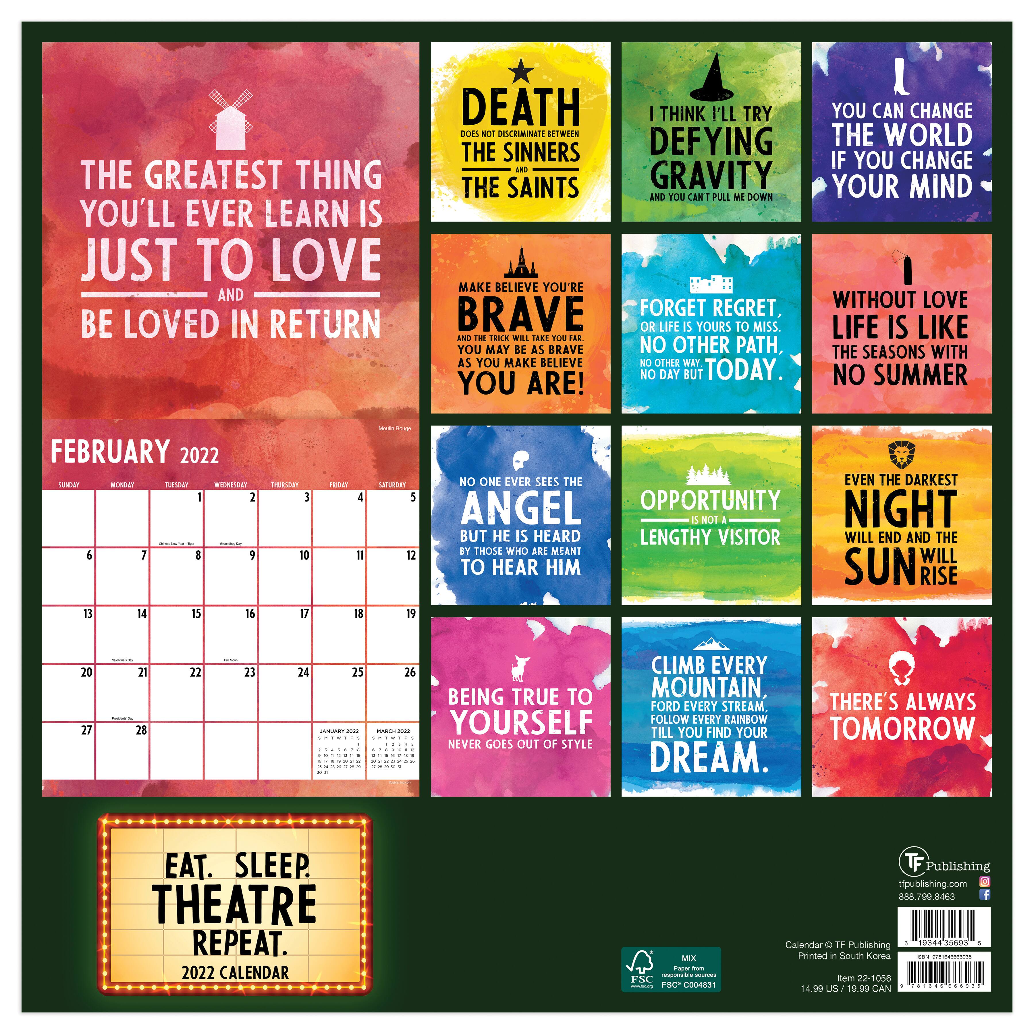 Tf Publishing 2022 Eat Sleep Theatre Repeat Wall Calendar | Michaels