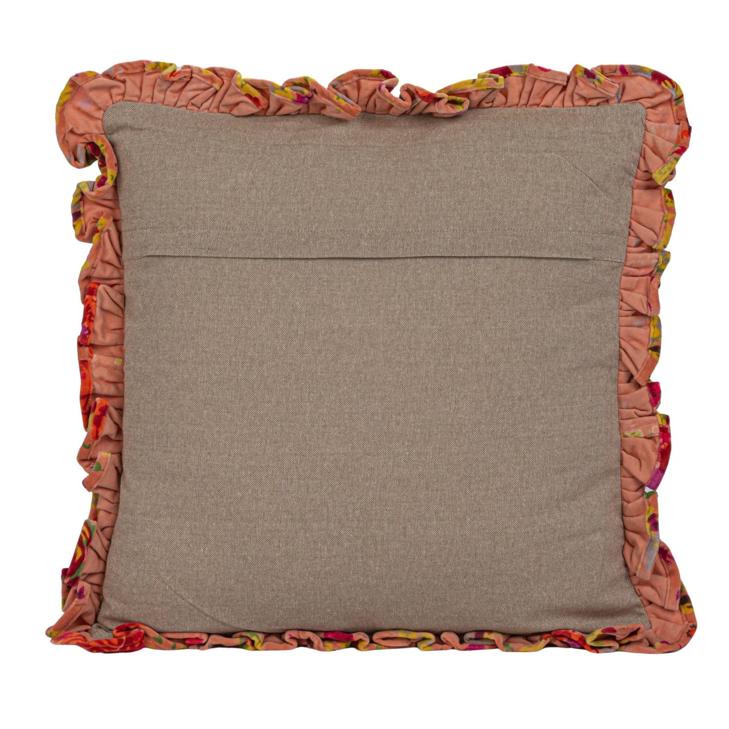 Hello Honey® Red Floral Printed Chambray Back & Ruffle Cotton Velvet Pillow