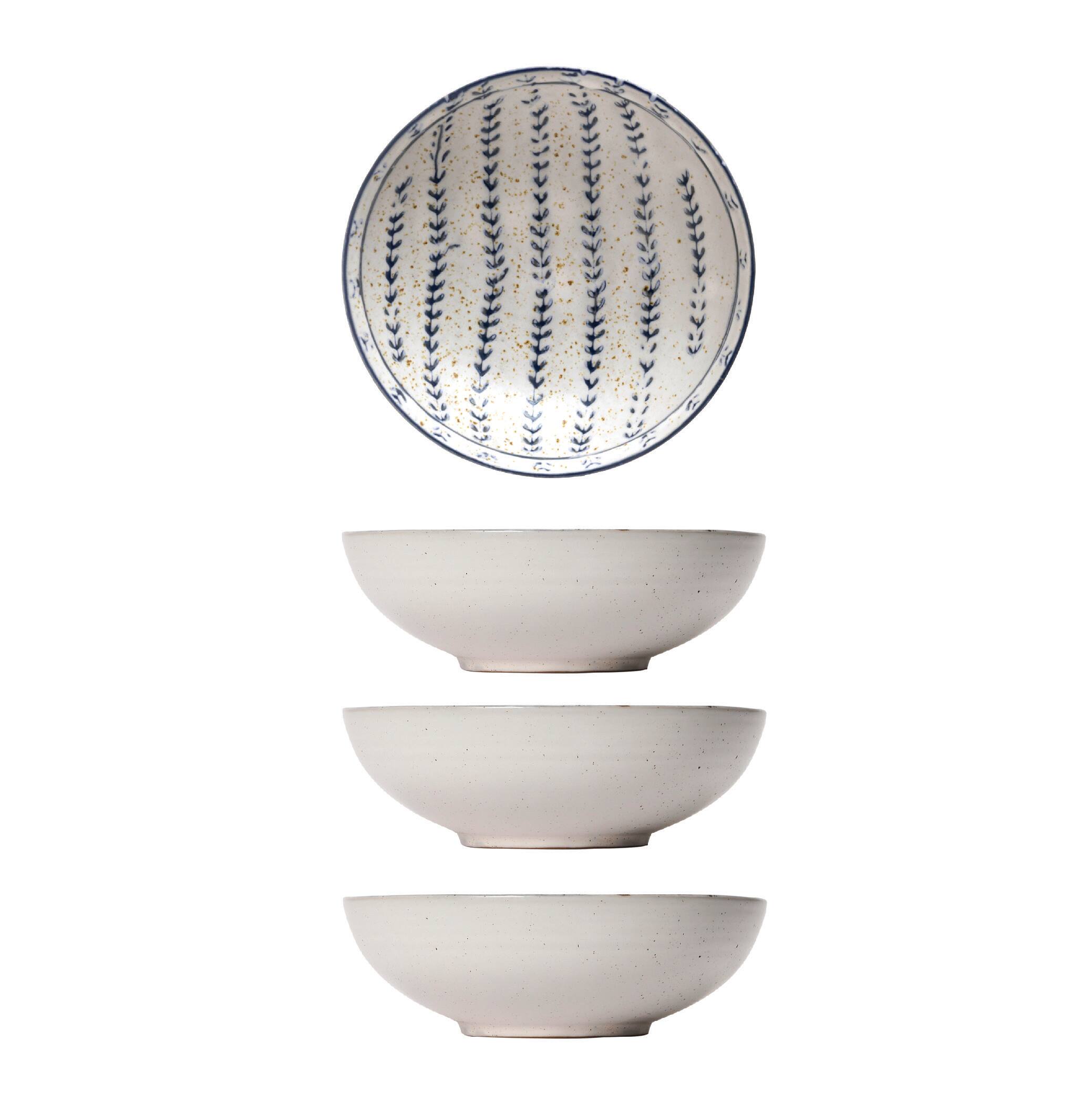 Hello Honey&#xAE; Antique White &#x26; Blue Reactive Glaze Stoneware Bowl Set