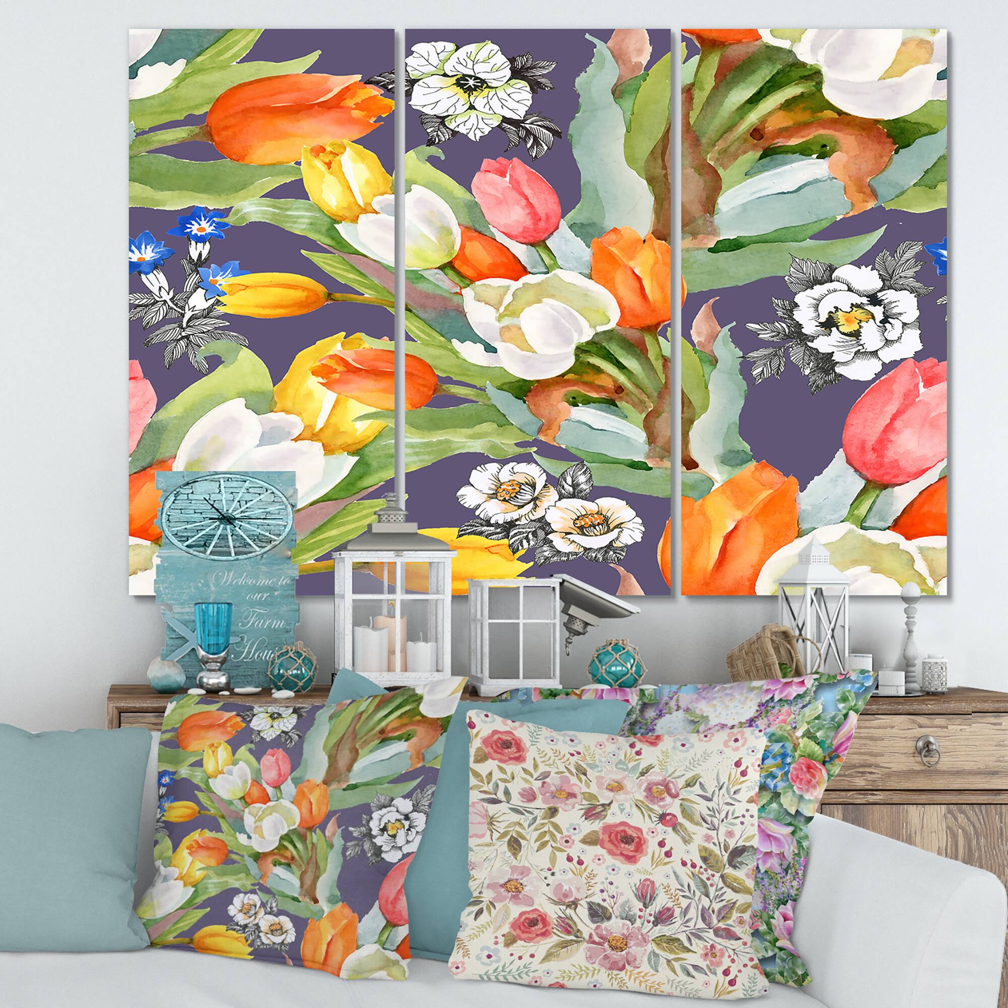 Designart - Blooming White and Orange Tulips VI