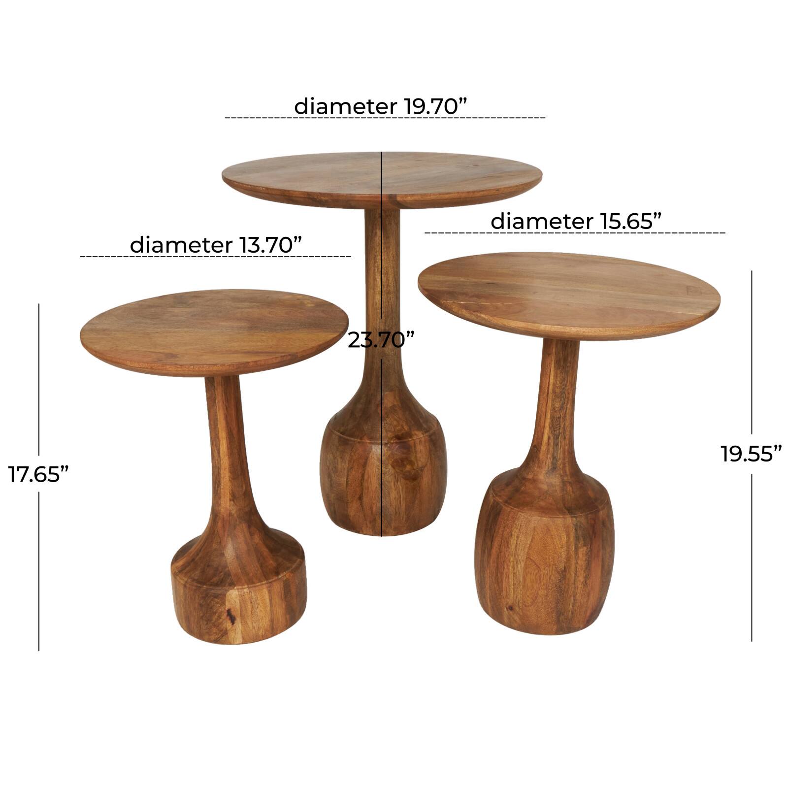 Brown Mango Wood Handmade Accent Table with Elevated Bases Set