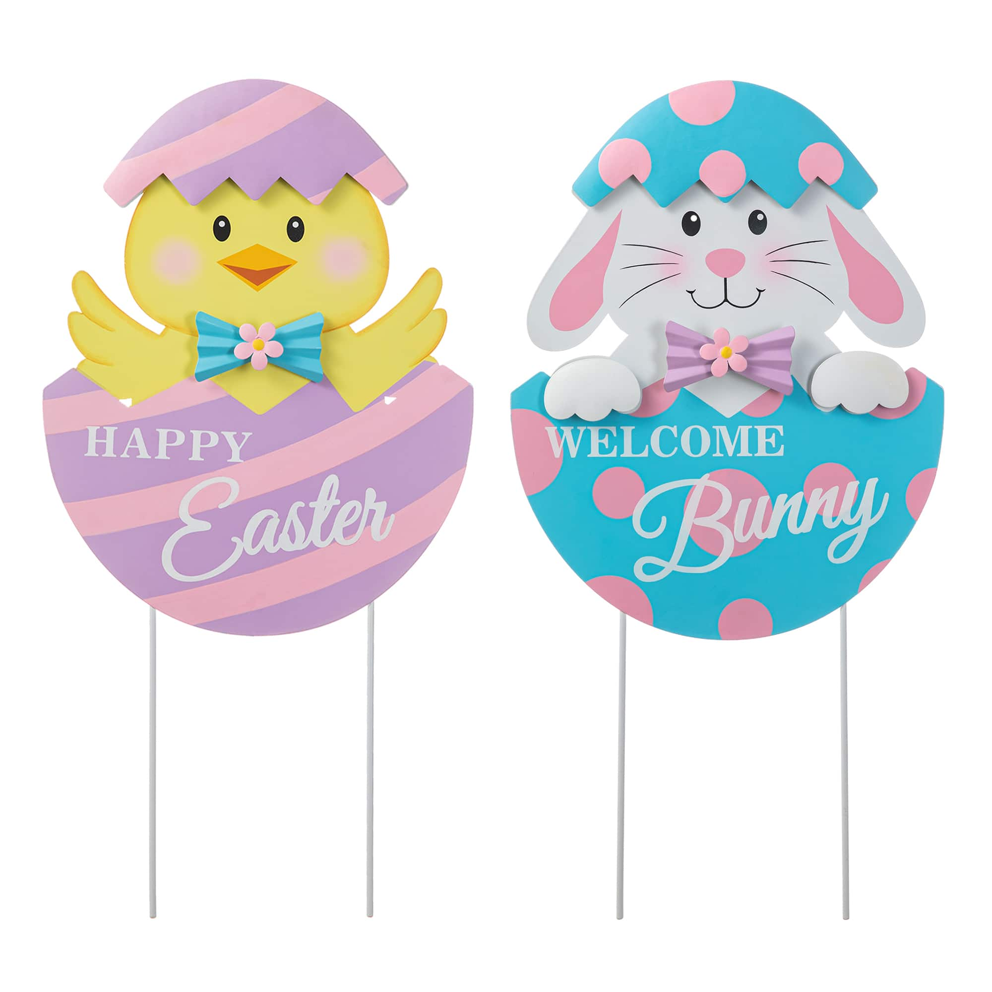 Glitzhome&#xAE; 24&#x22; Easter Metal Bunny &#x26; Chick Egg Yard Stake Set