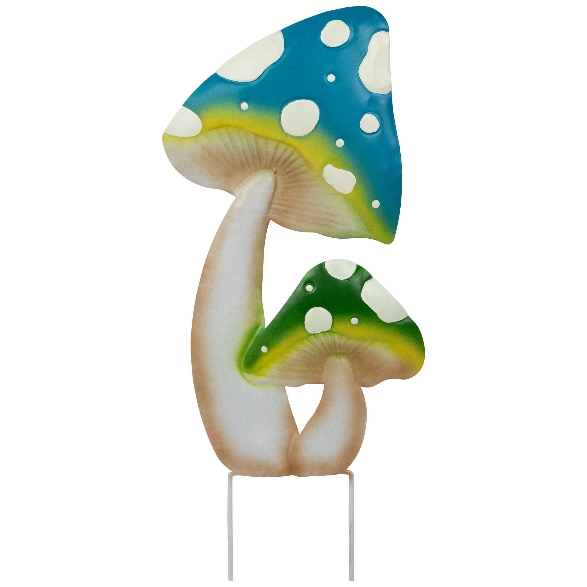 16" Blue & Green Double Spotted Mushrooms Outdoor Garden Stake
