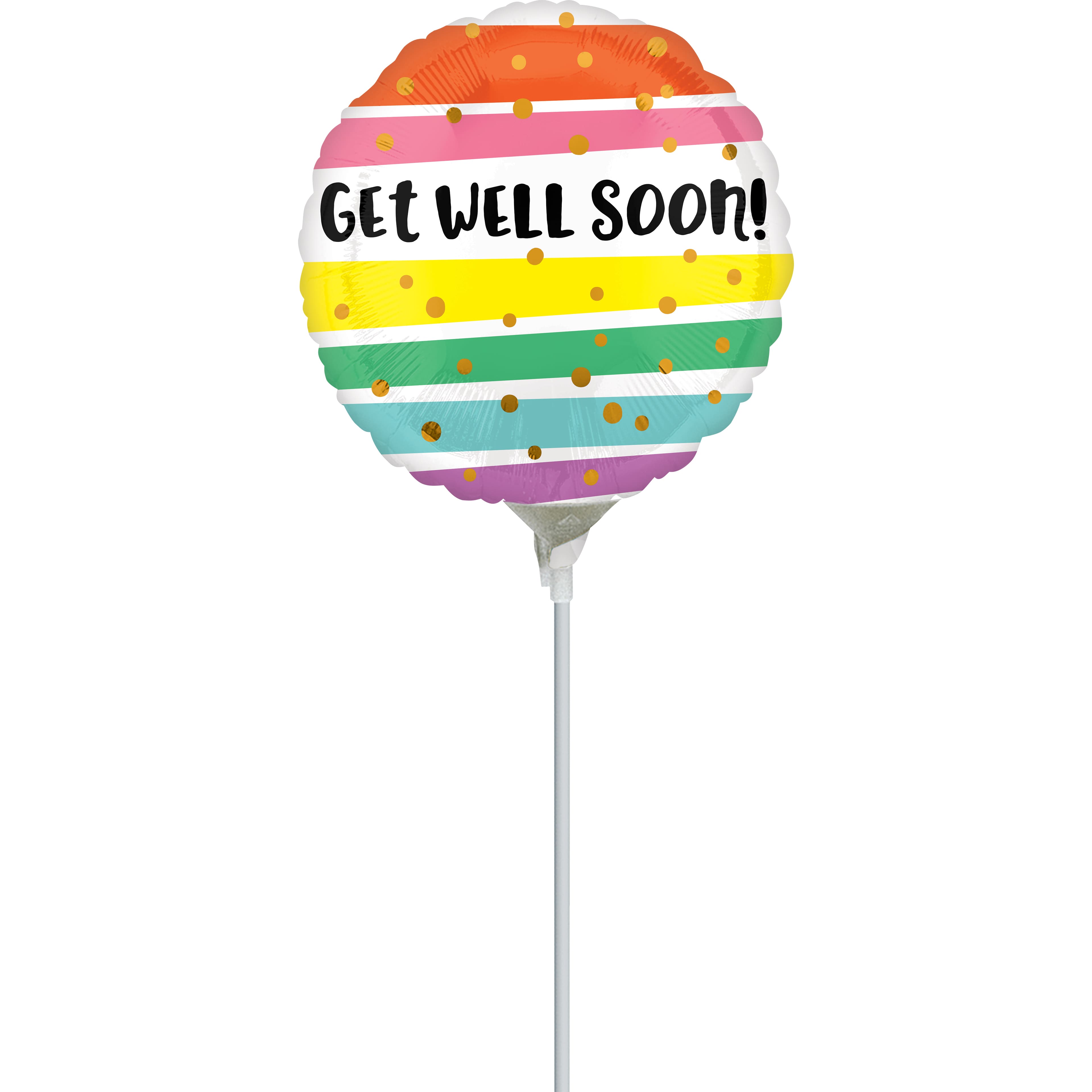 9&#x22; Get Well Bold Stripes Foil Stick Balloon