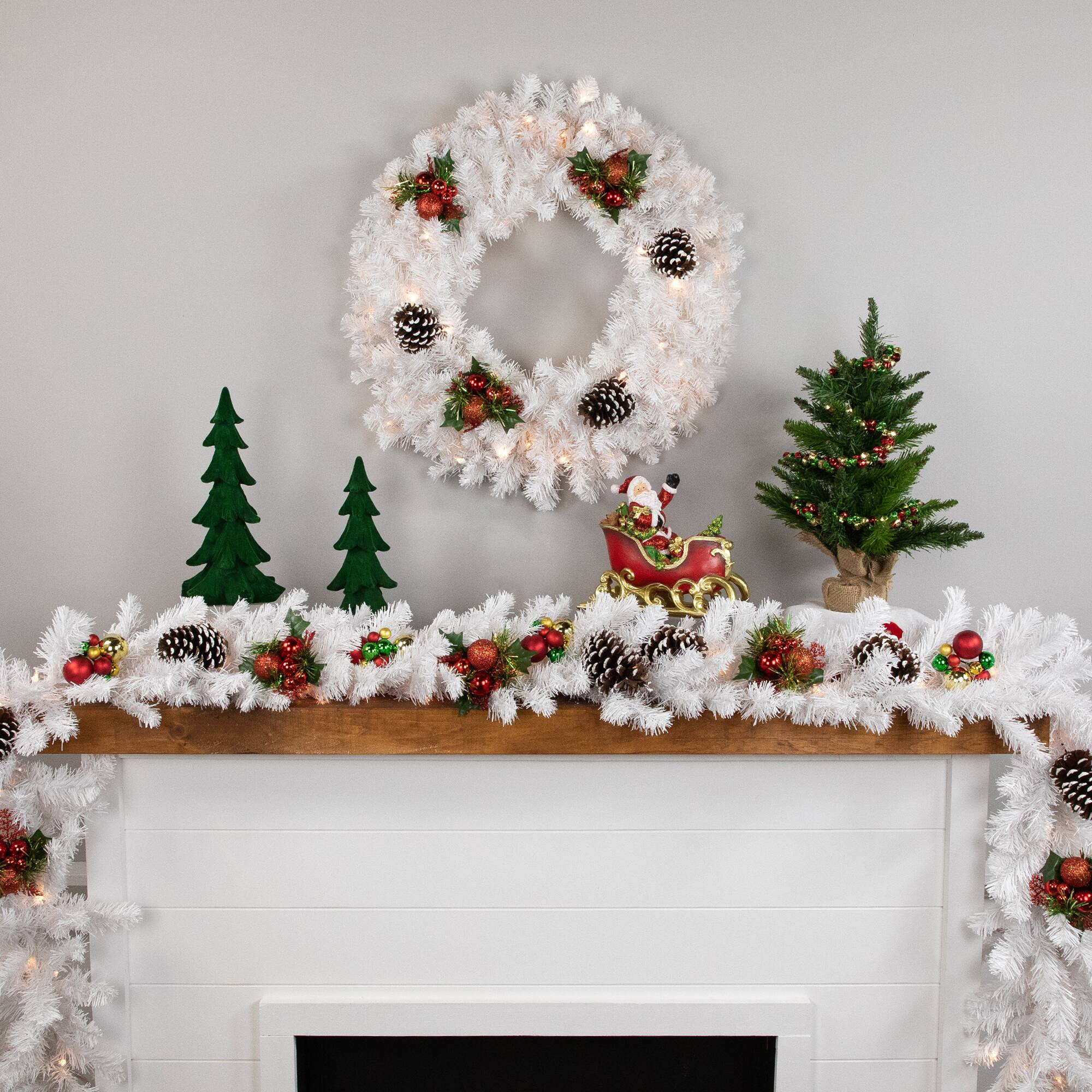 24&#x22; Pre-Lit White Artificial Christmas Pine Wreath