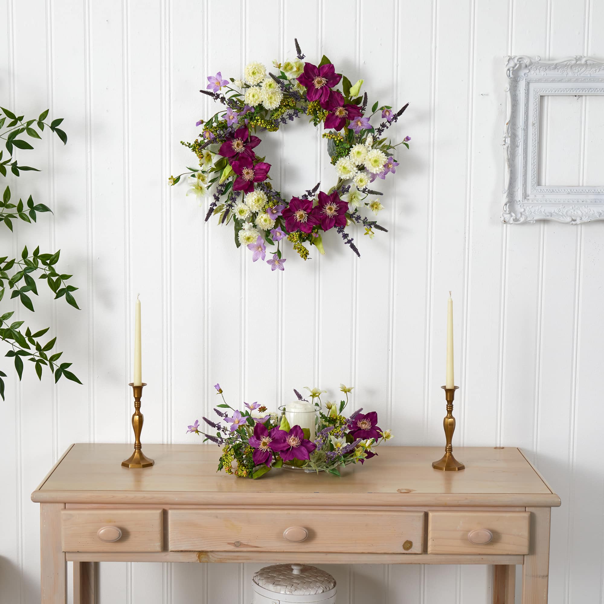 22&#x27;&#x27; Purple &#x26; White Mixed Flower Wreath