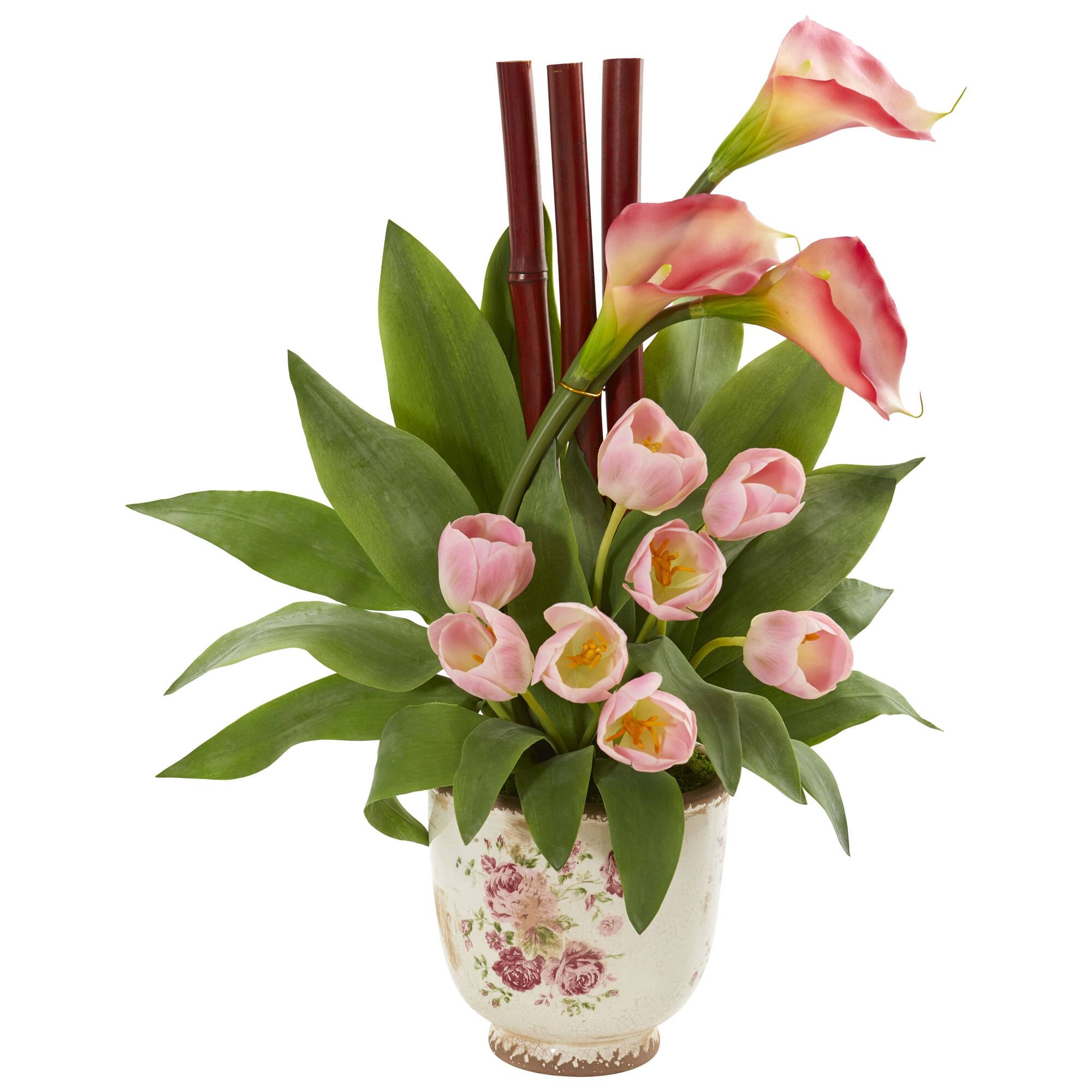 Tulips and Calla Lily Artificial Arrangement in Floral Vase Michaels