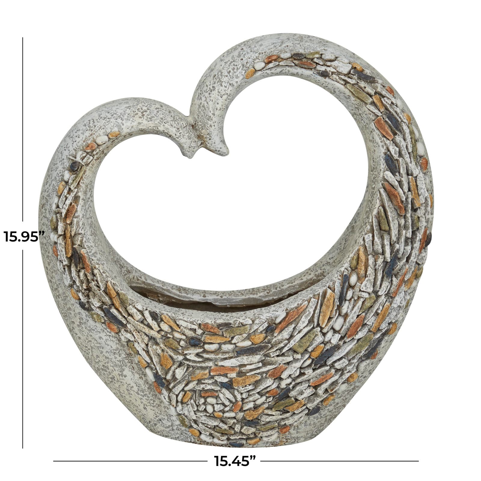 16&#x22; Gray Fiberglass Planter with Stone Mosaic Design