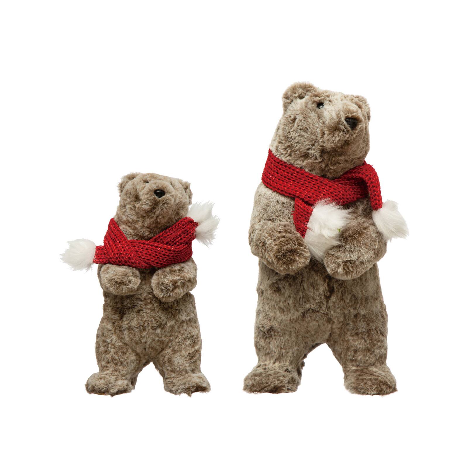Hello Honey® 11" Gray, White & Red Faux Fur Standing Bear with Scarf