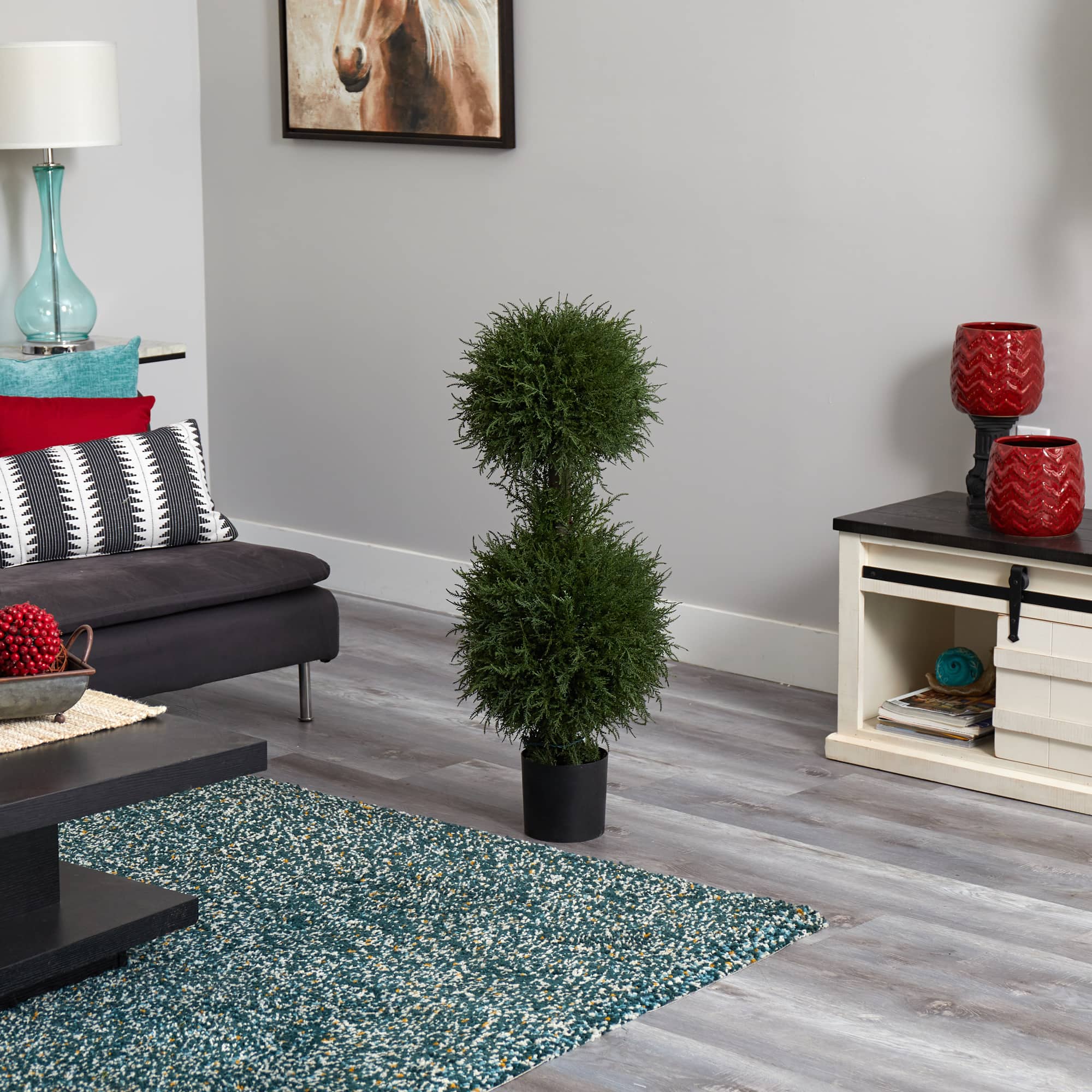 3.5ft. Pre-Lit Potted Cedar Double Ball Topiary Tree