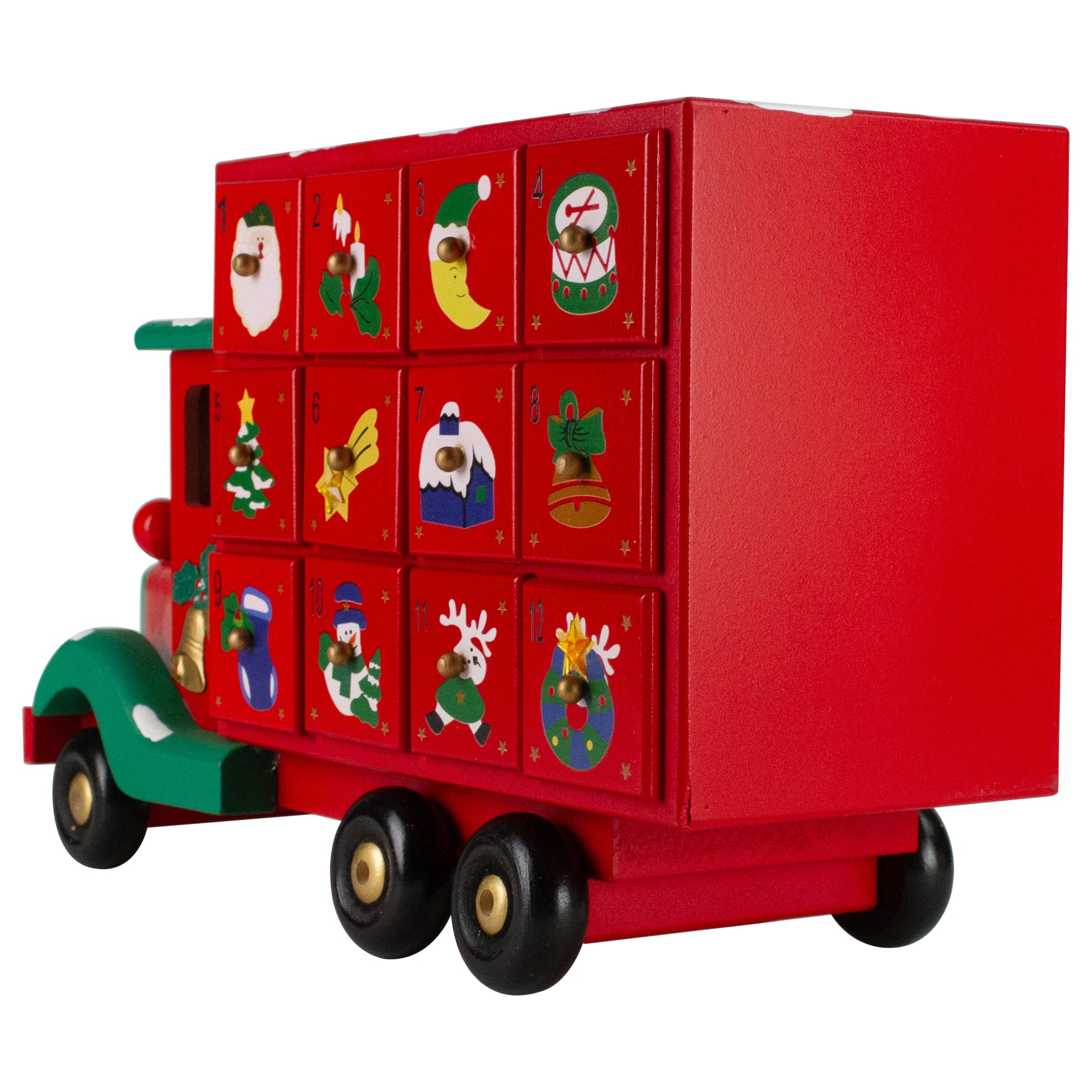 14&#x22; Red Children Advent Calendar Storage Truck Christmas D&#xE9;cor