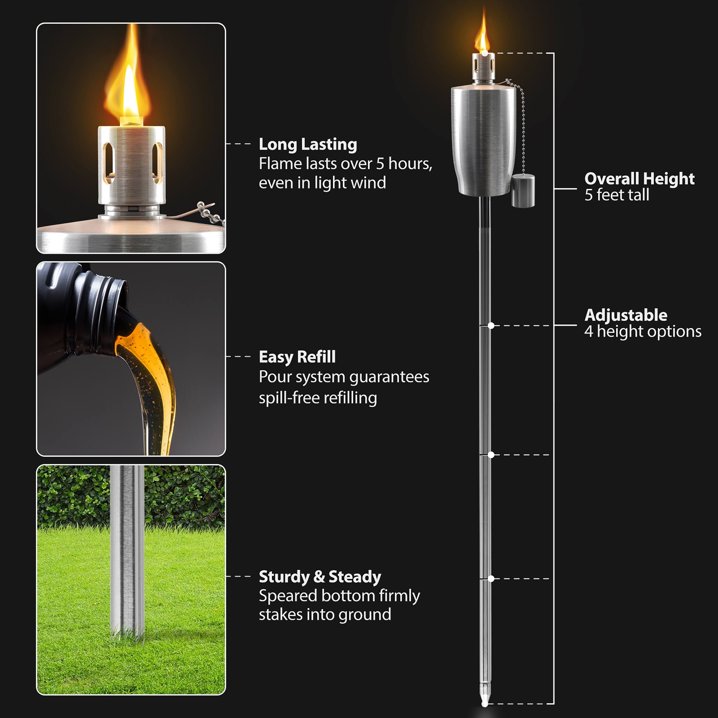 Sorbus 60" Cylindrical Matney Stainless Steel Outdoor Torches , 2ct.