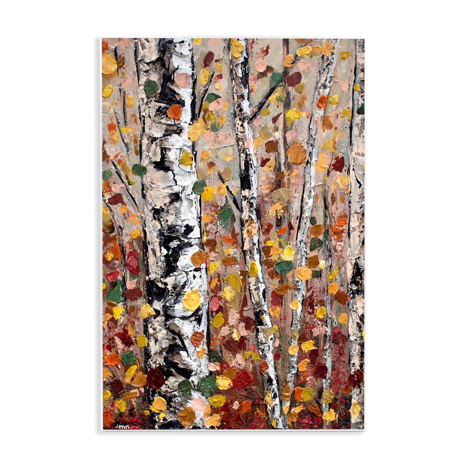 Stupell Industries Autumn Birch Trees Abstract Leaves Wall Plaque Art