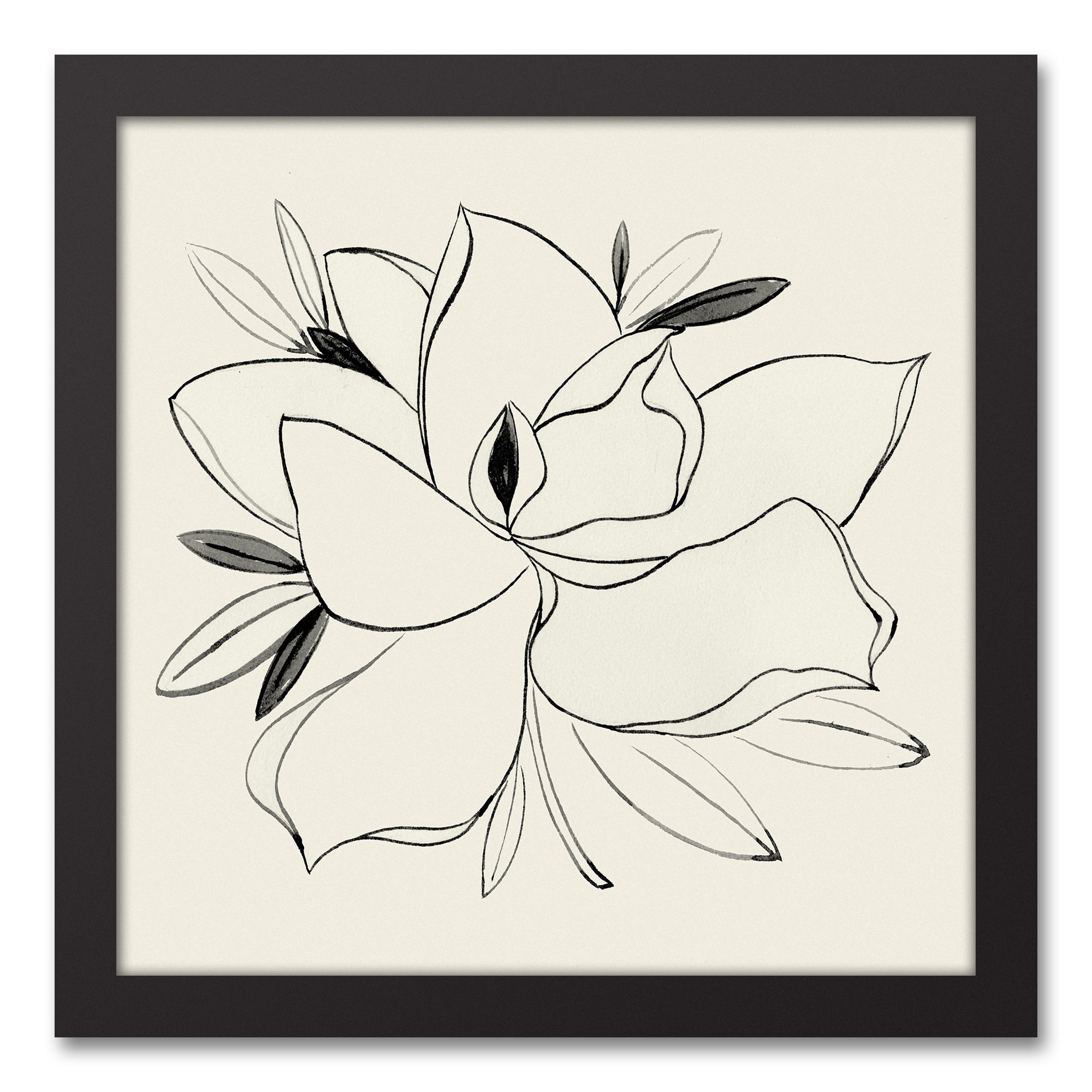 Simple Floral Magnolia Black Framed Canvas