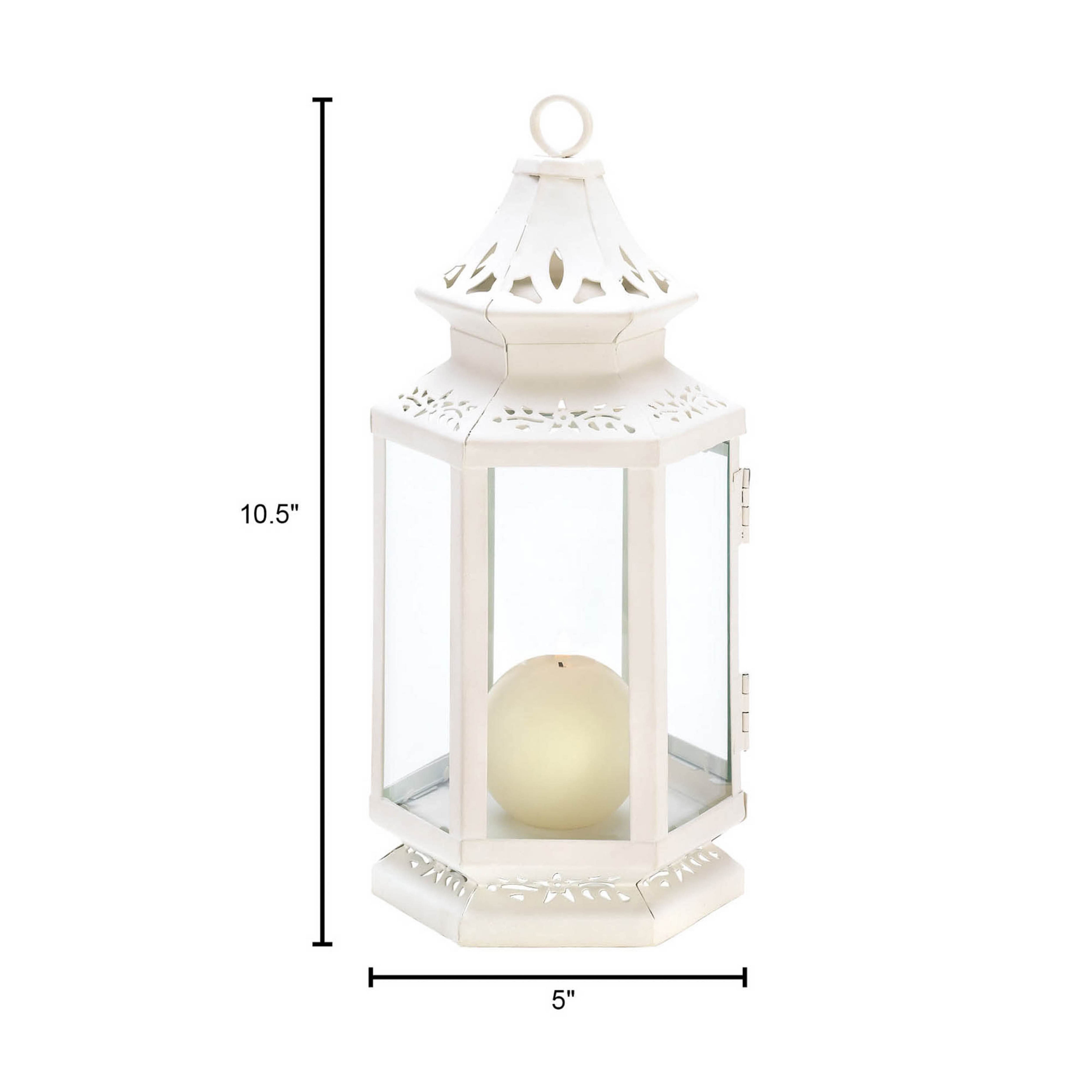 10.5" White Metal Victorian Lantern with Floral Cutouts