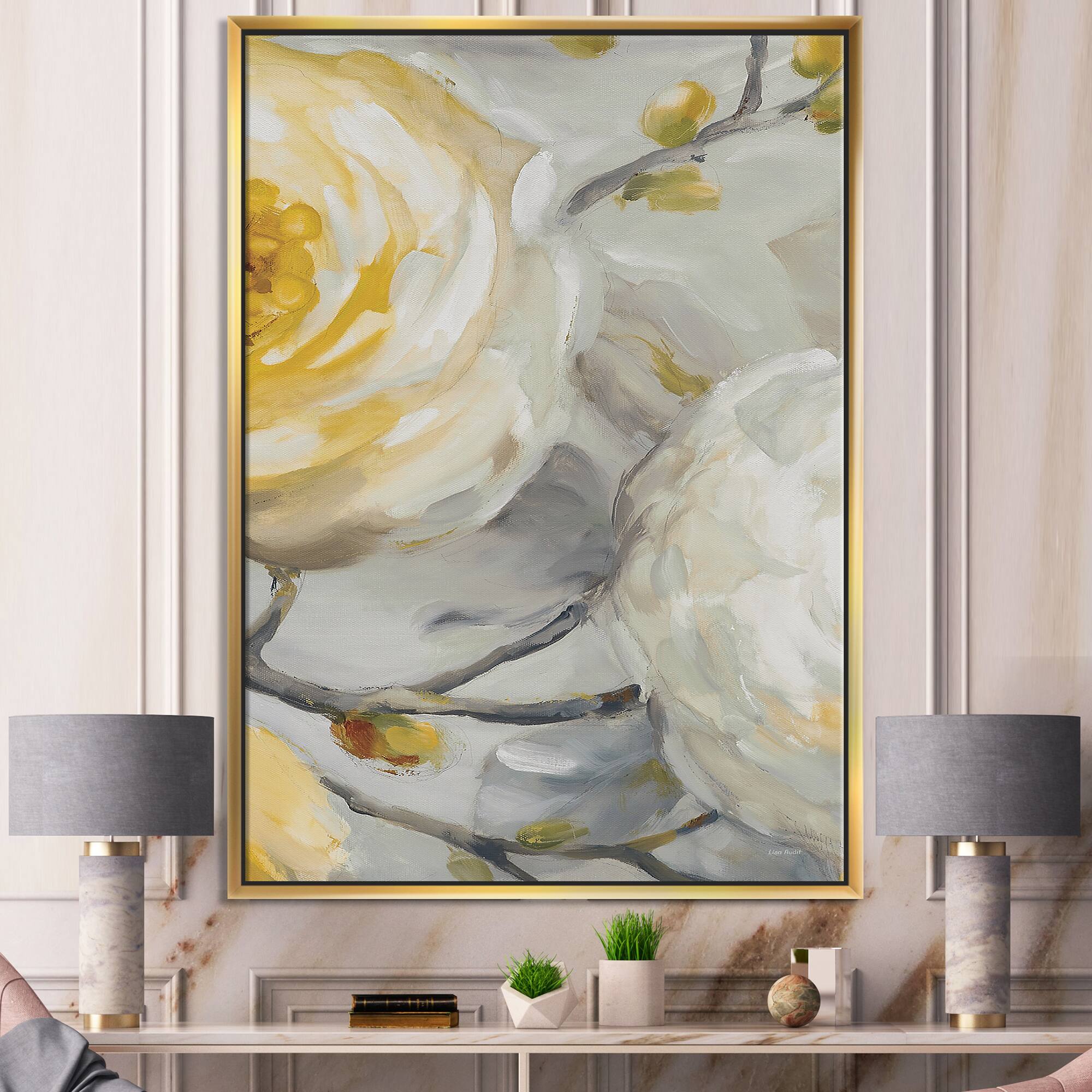 Designart - Sunshine Yellow Flower II - Floral Canvas in Gold Frame