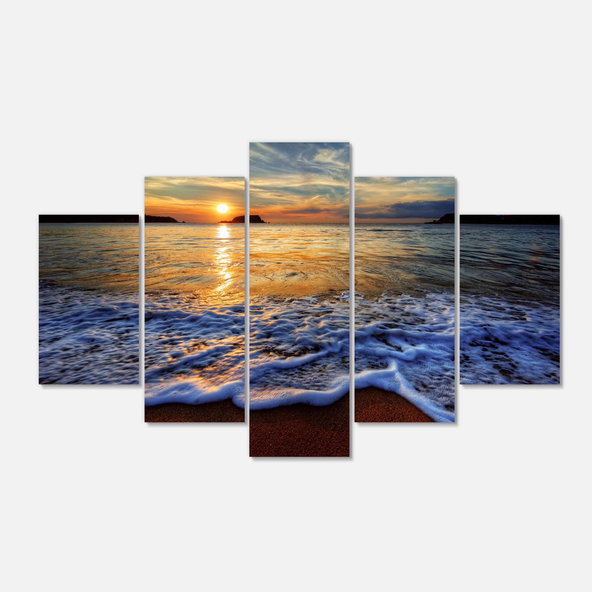 Designart - Peaceful Sandy Beach with Waves - Yellow - Extra Large Canvas Art Print