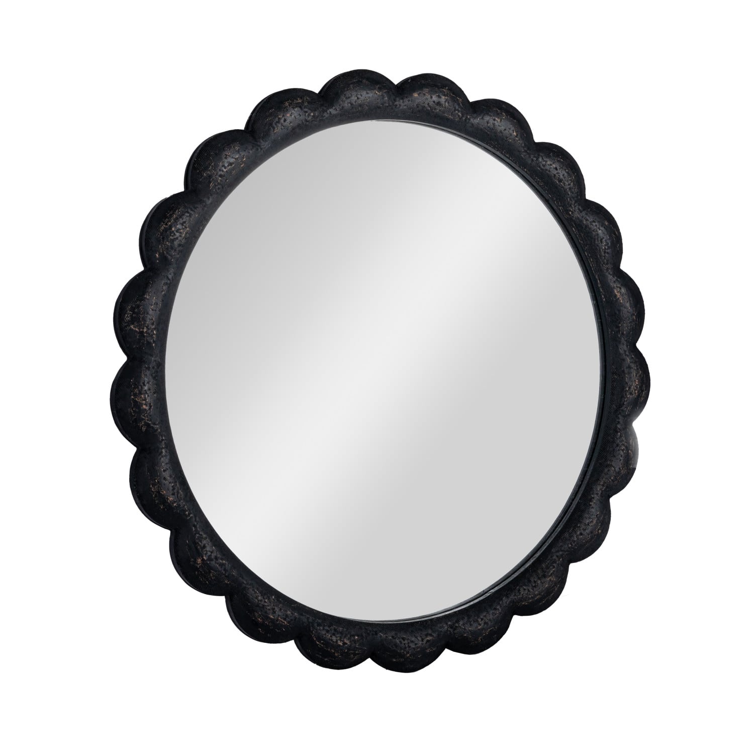 27&#x22; Black Round Scalloped Wood Wall Mirror