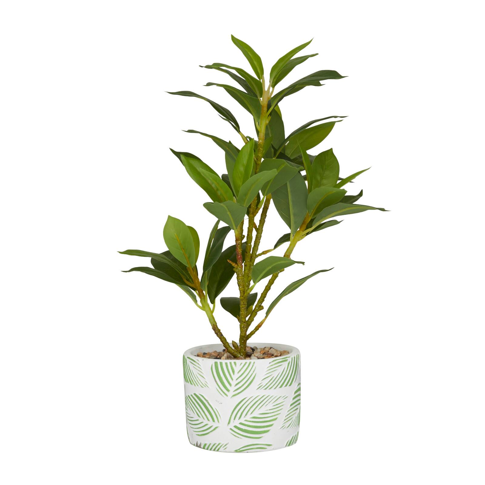 16" Potted White PVC Coastal Evergreen Artificial Foliage