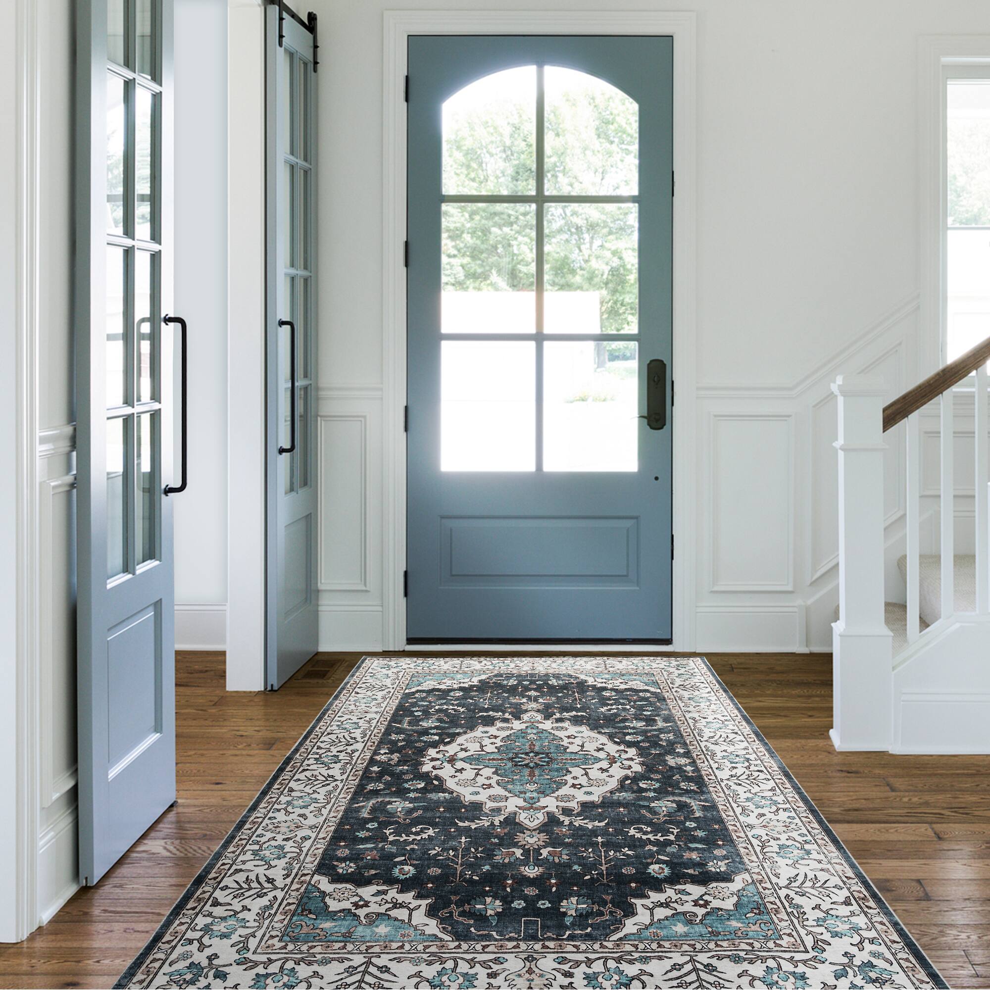 Glitzhome® 5ft. x 8ft. Blue & Ivory Oriental Area Rug