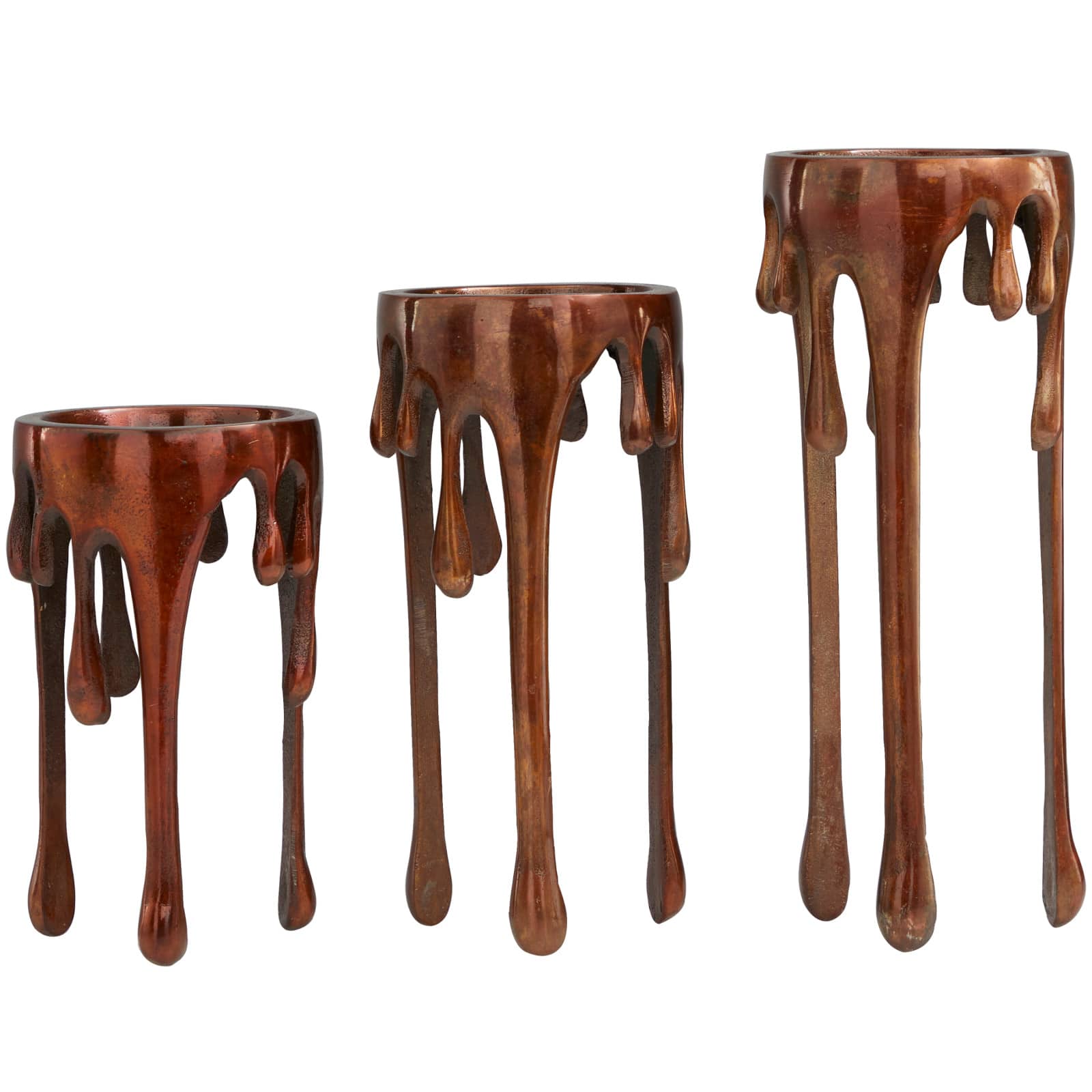 Copper Metal Pillar Candle Holder with Dripping Legs Set