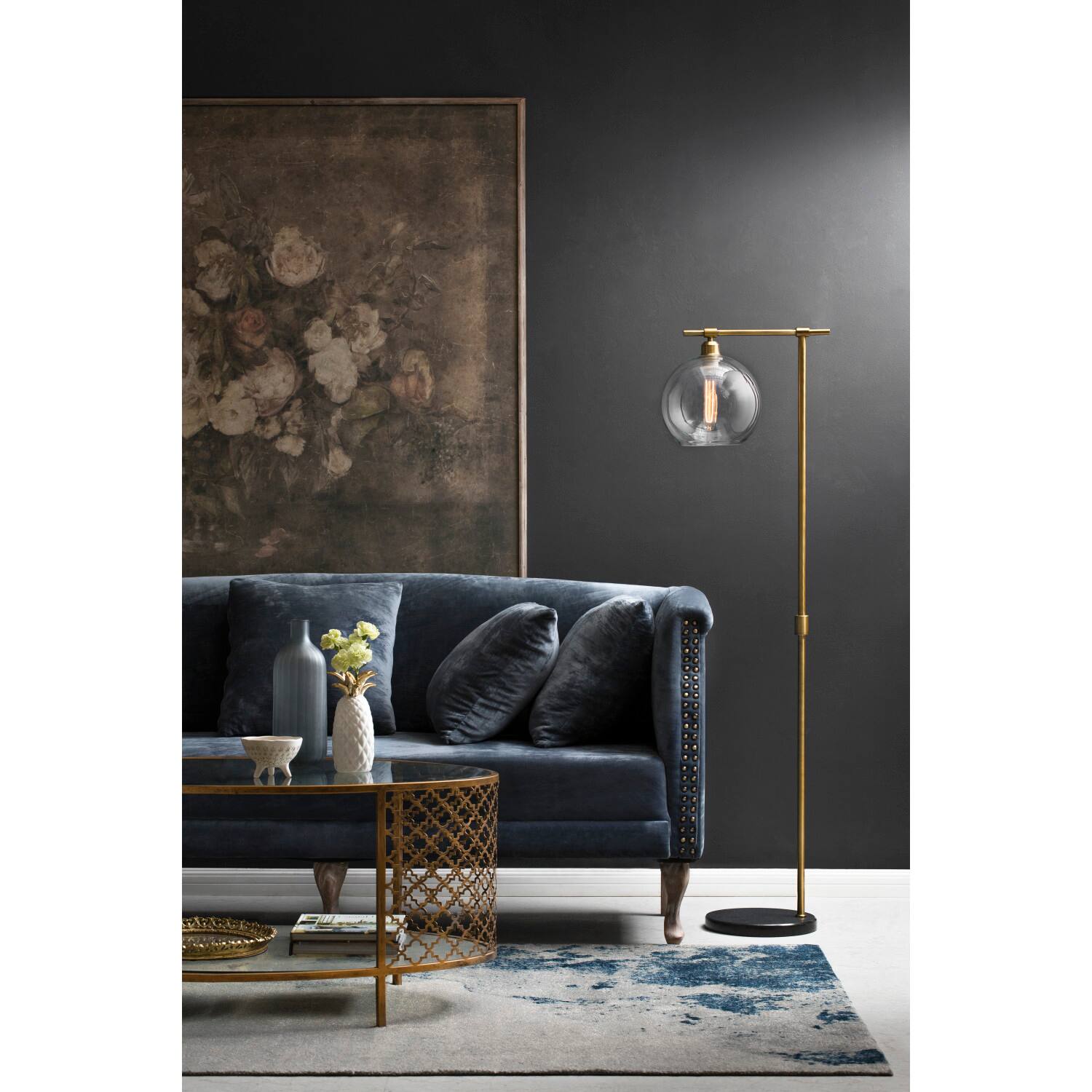 Hello Honey® 5ft. Modern Metal Floor Lamp with Glass Globe Shade