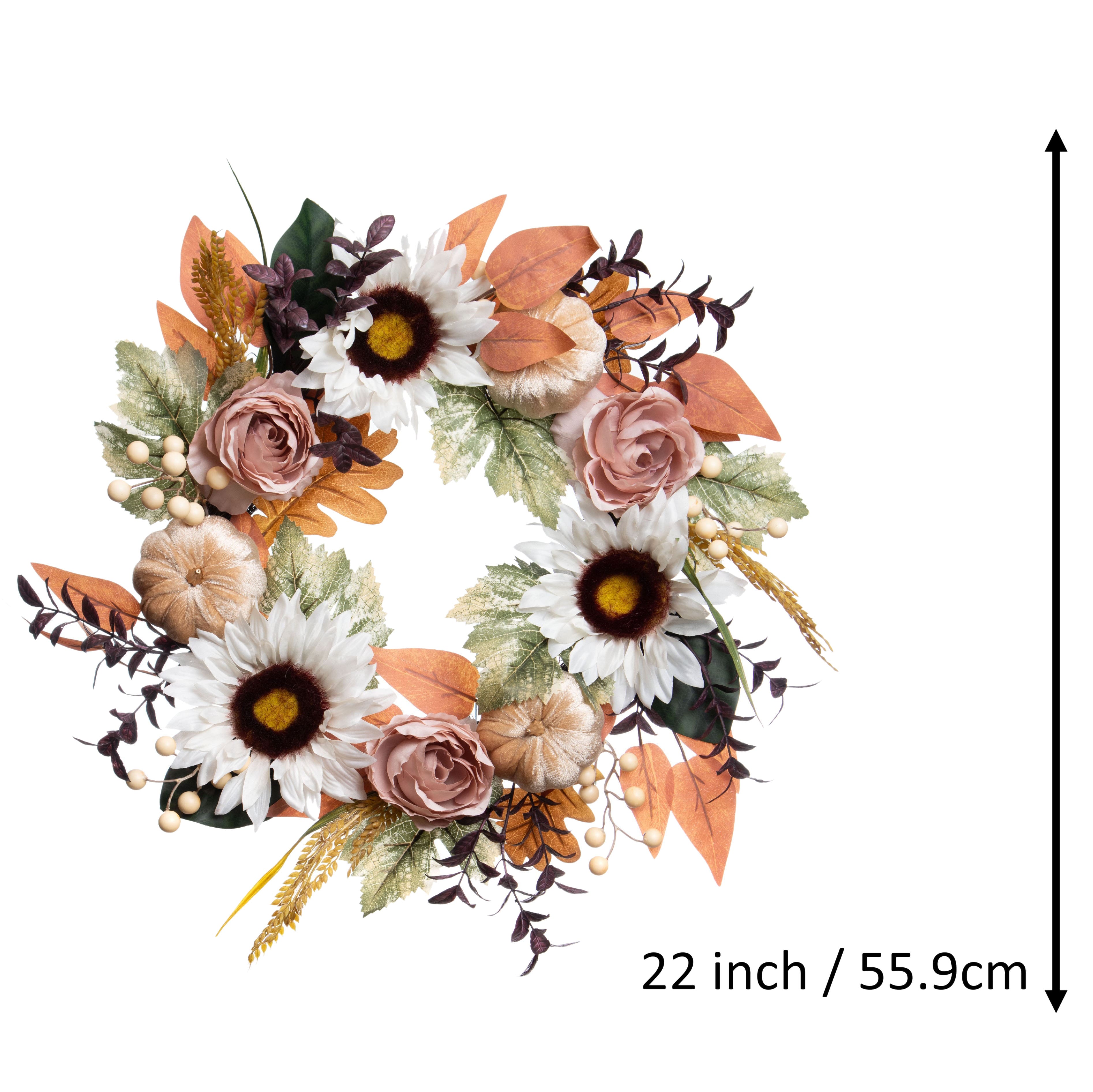 22" Sunflower, Pumpkin & Rose Wreath by Ashland®