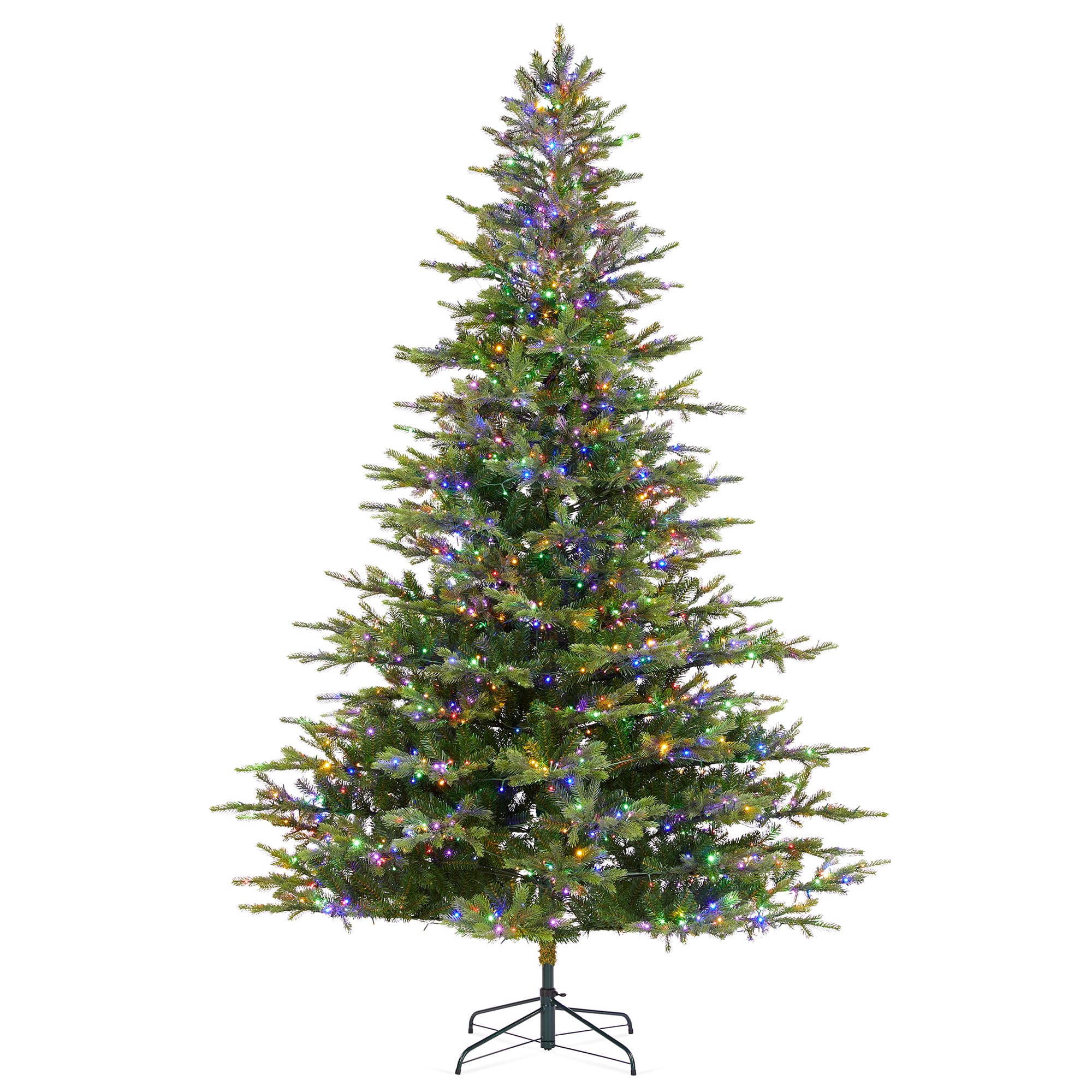 Glitzhome® 9ft Pre-Lit Green Full Fir Artificial Christmas Tree, Multicolor LED Lights