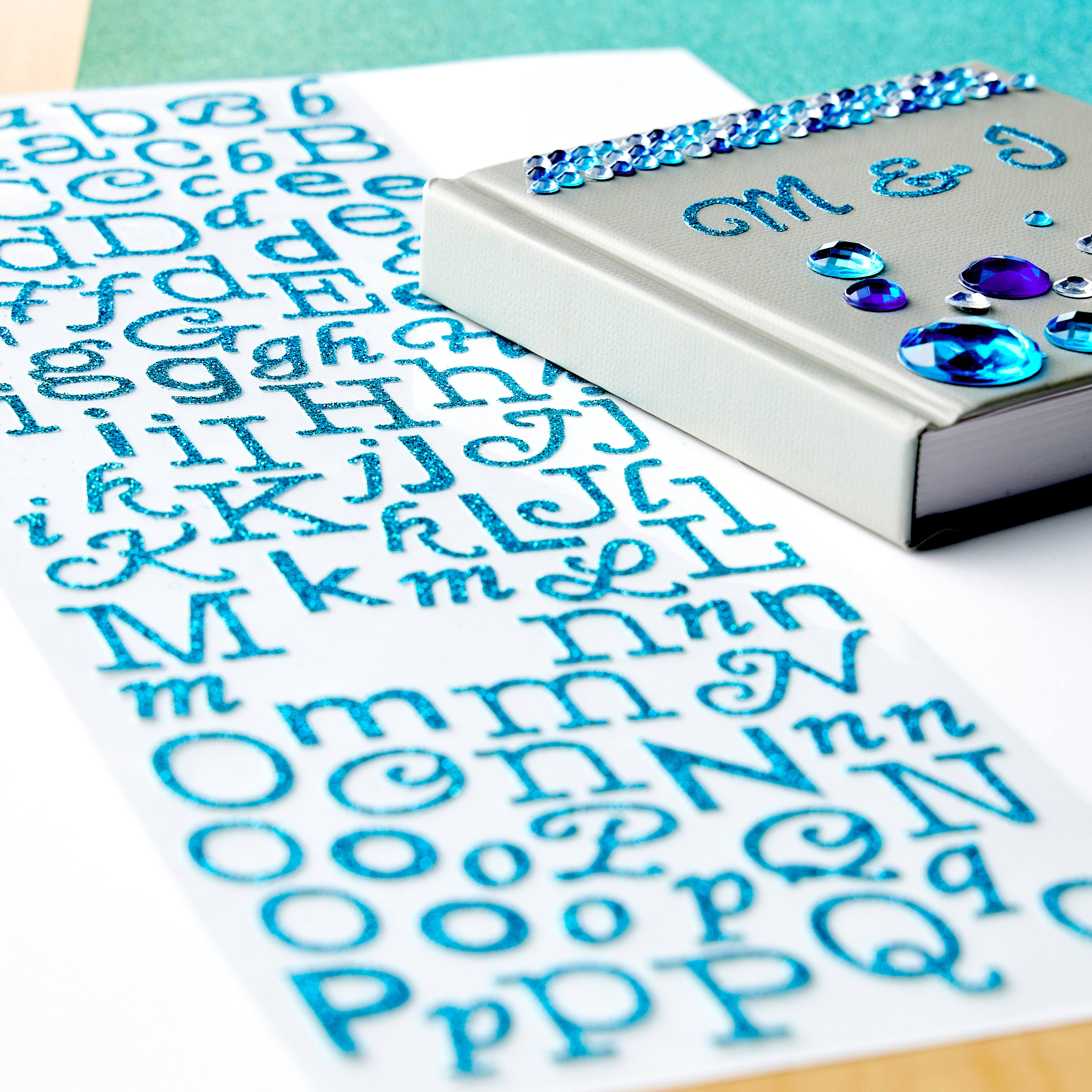 12 Packs: 228 ct. (2,736 total) Teal Glitter Alphabet Stickers by Recollections™