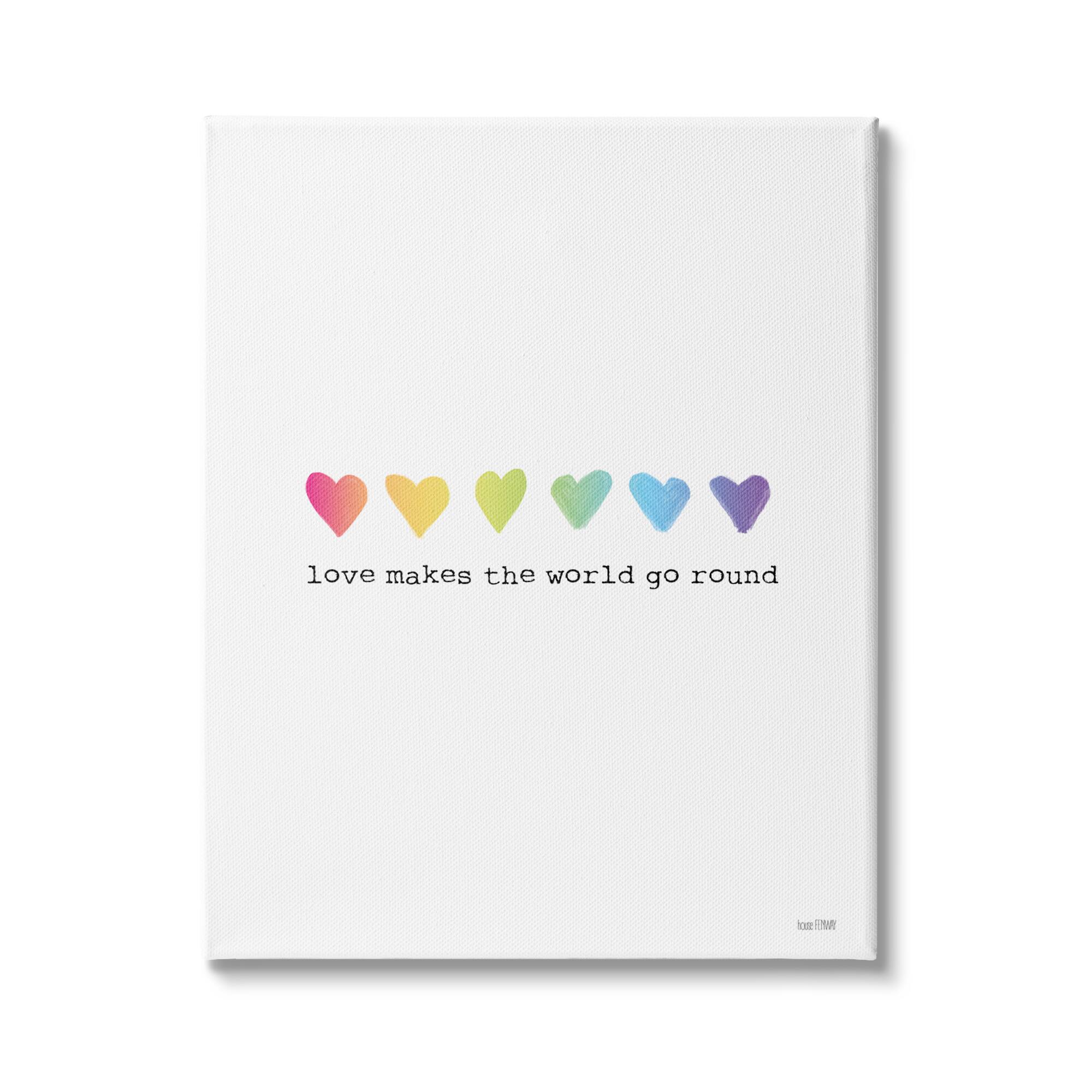 Stupell Industries Love Makes World Go Round Rainbow Heart Ombre Canvas Wall Art