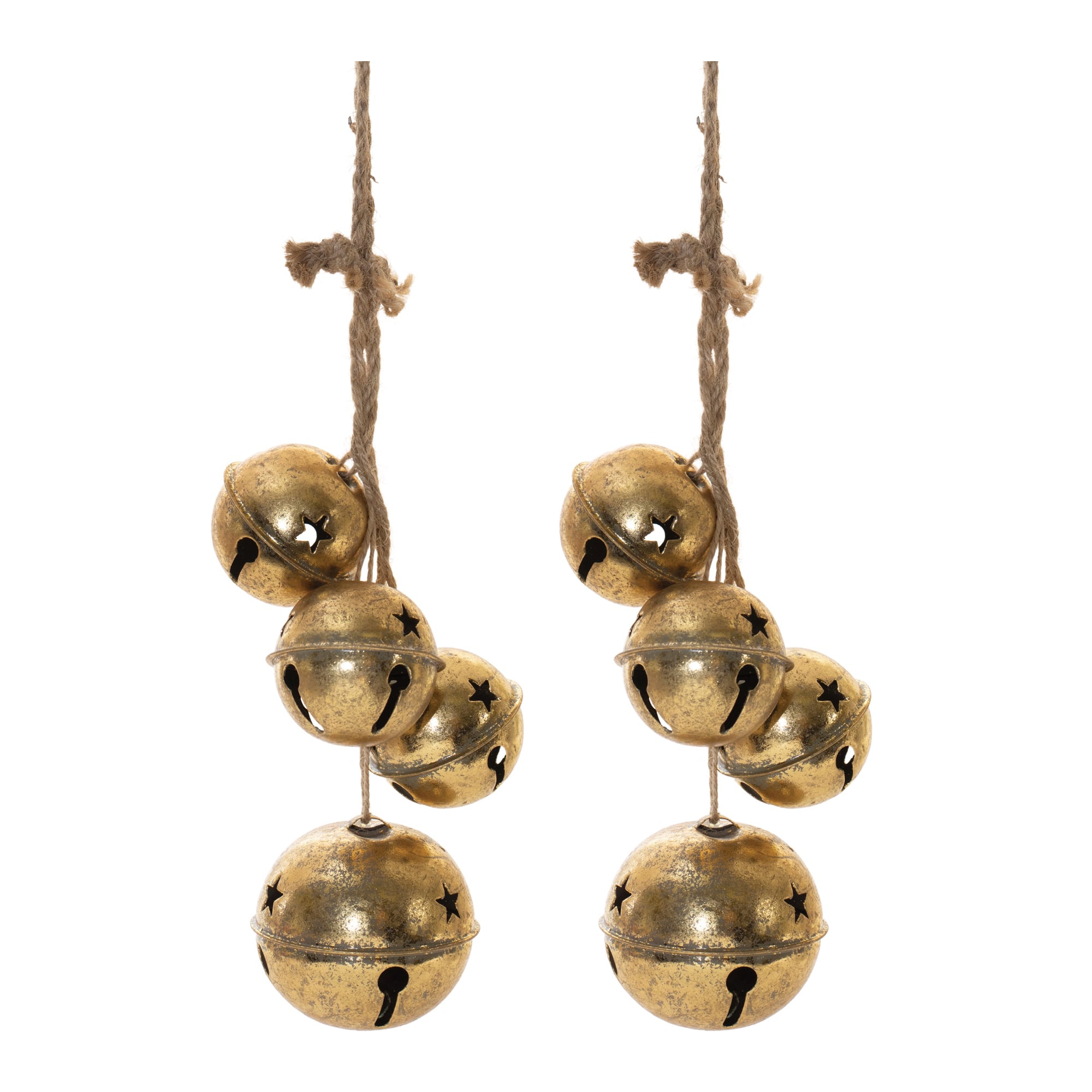 16&#x22; Distressed Sleigh Bell Cluster Ornaments, 2ct.