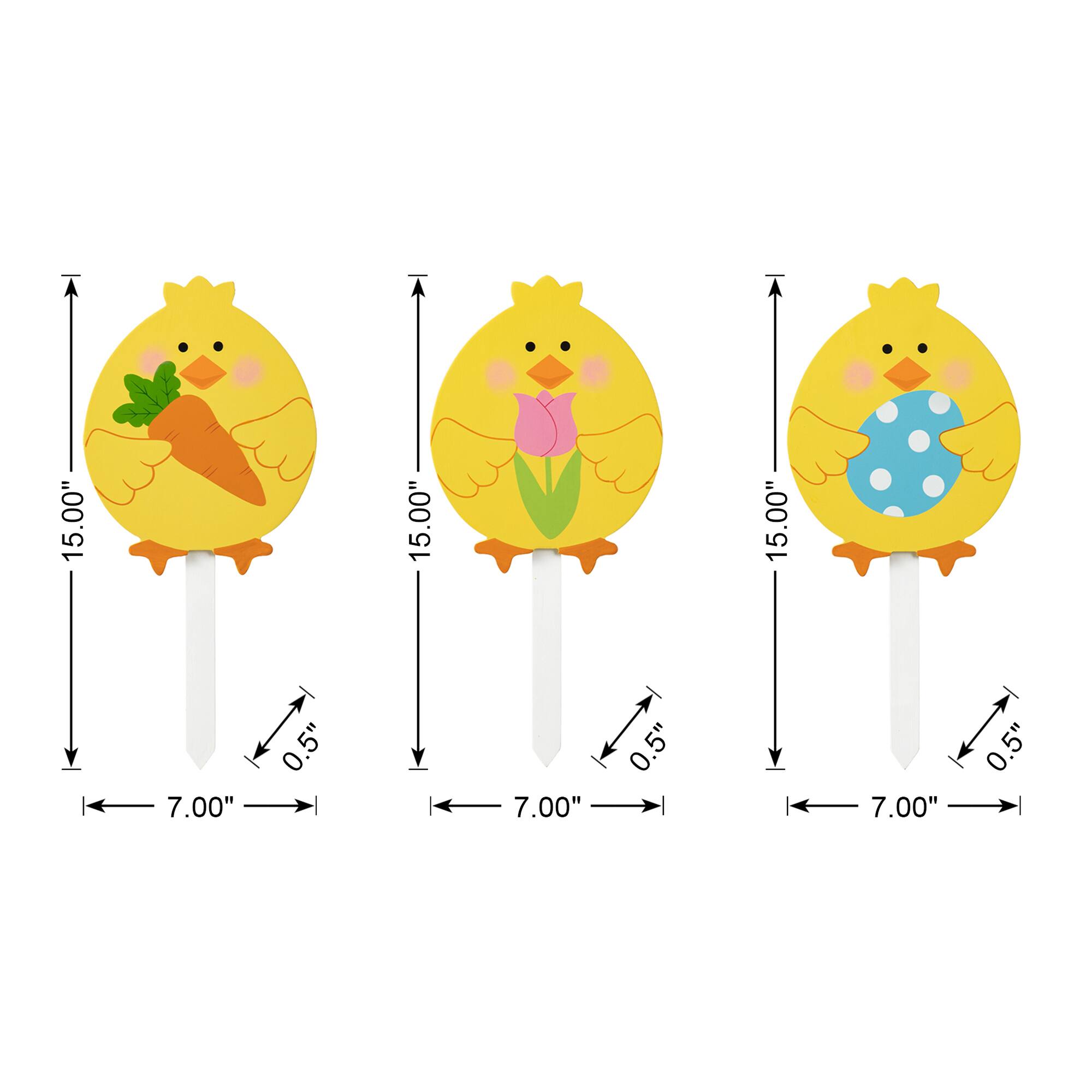 Glitzhome&#xAE; 15&#x22; Set of 3 Easter Wooden Chick Pick or Yard Stake