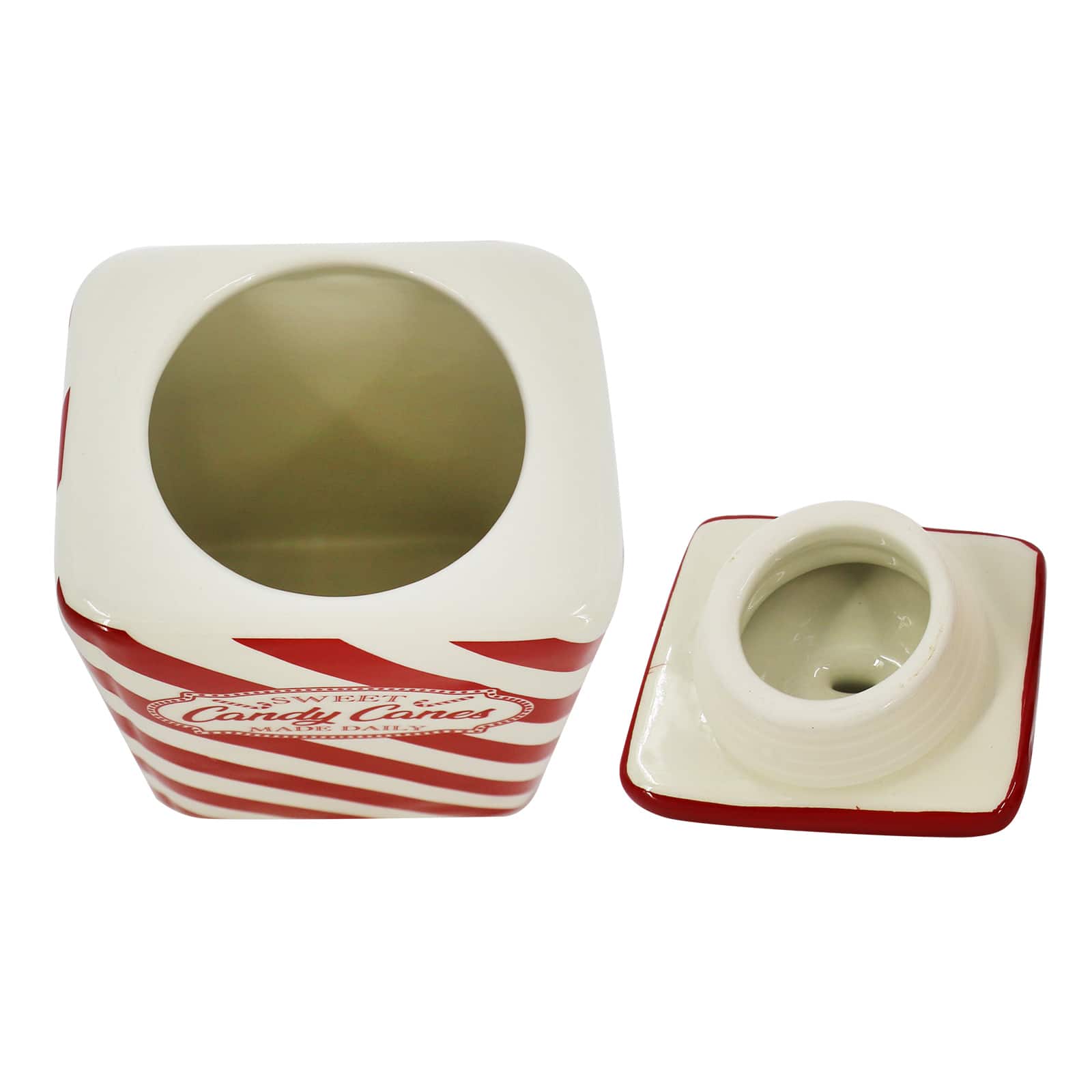 7.5&#x22; Red &#x26; White Candy Cane Ceramic Container by Ashland&#xAE;