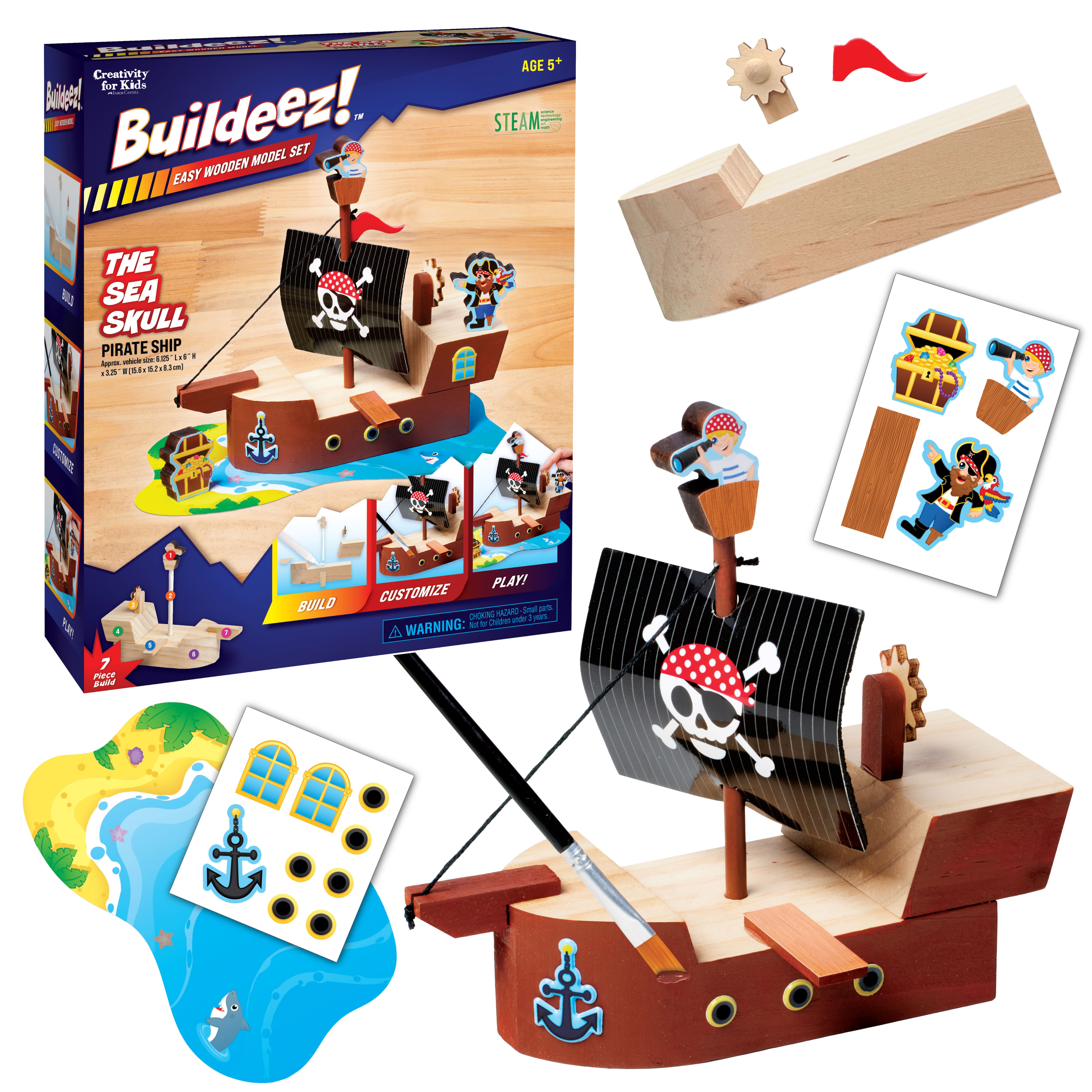 Creativity for Kids&#xAE; Buildeez!&#x2122; The Sea Skull Pirate Ship Wooden Model Set