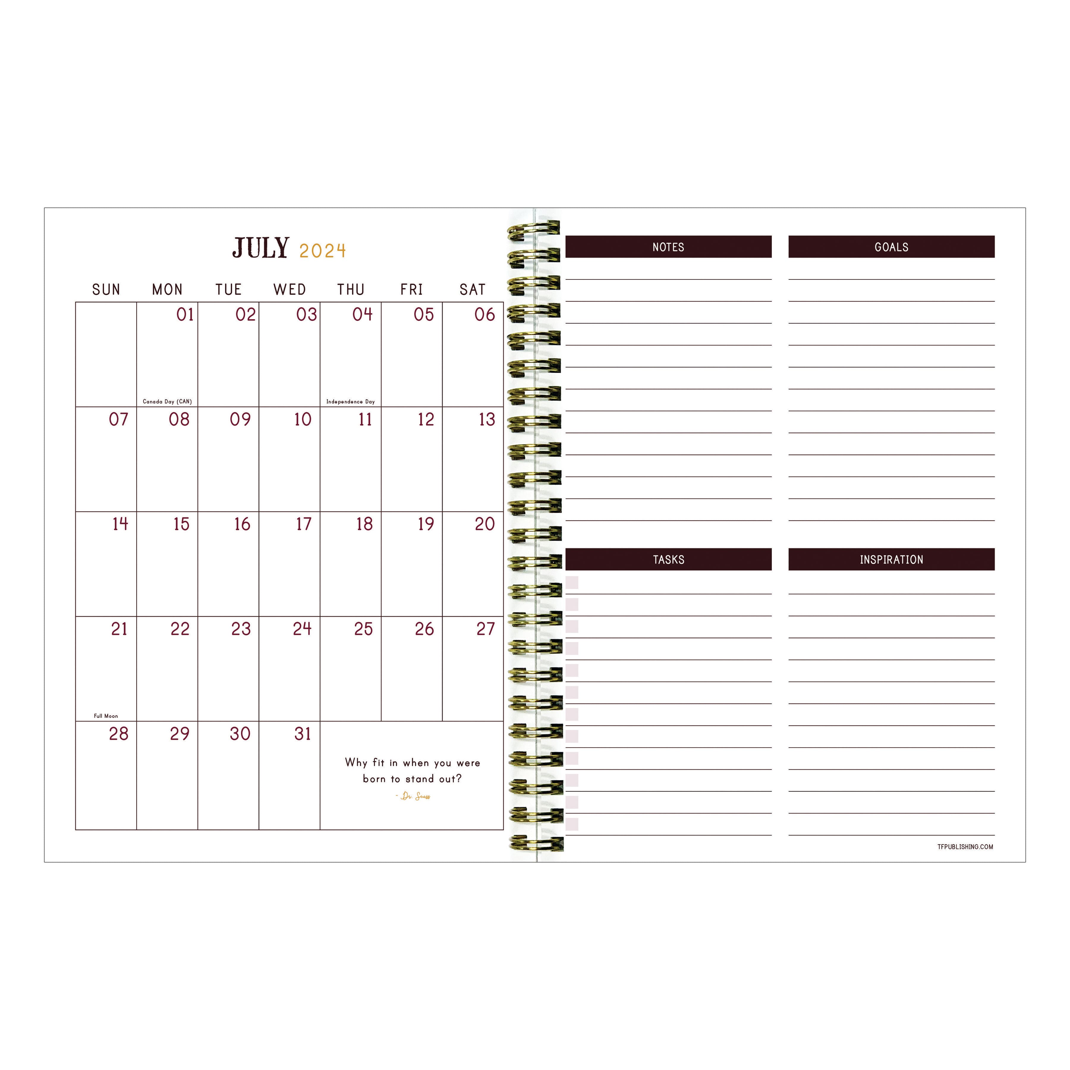 TF Publishing 2024 - 2025 Bound Black Medium Spiral Planner