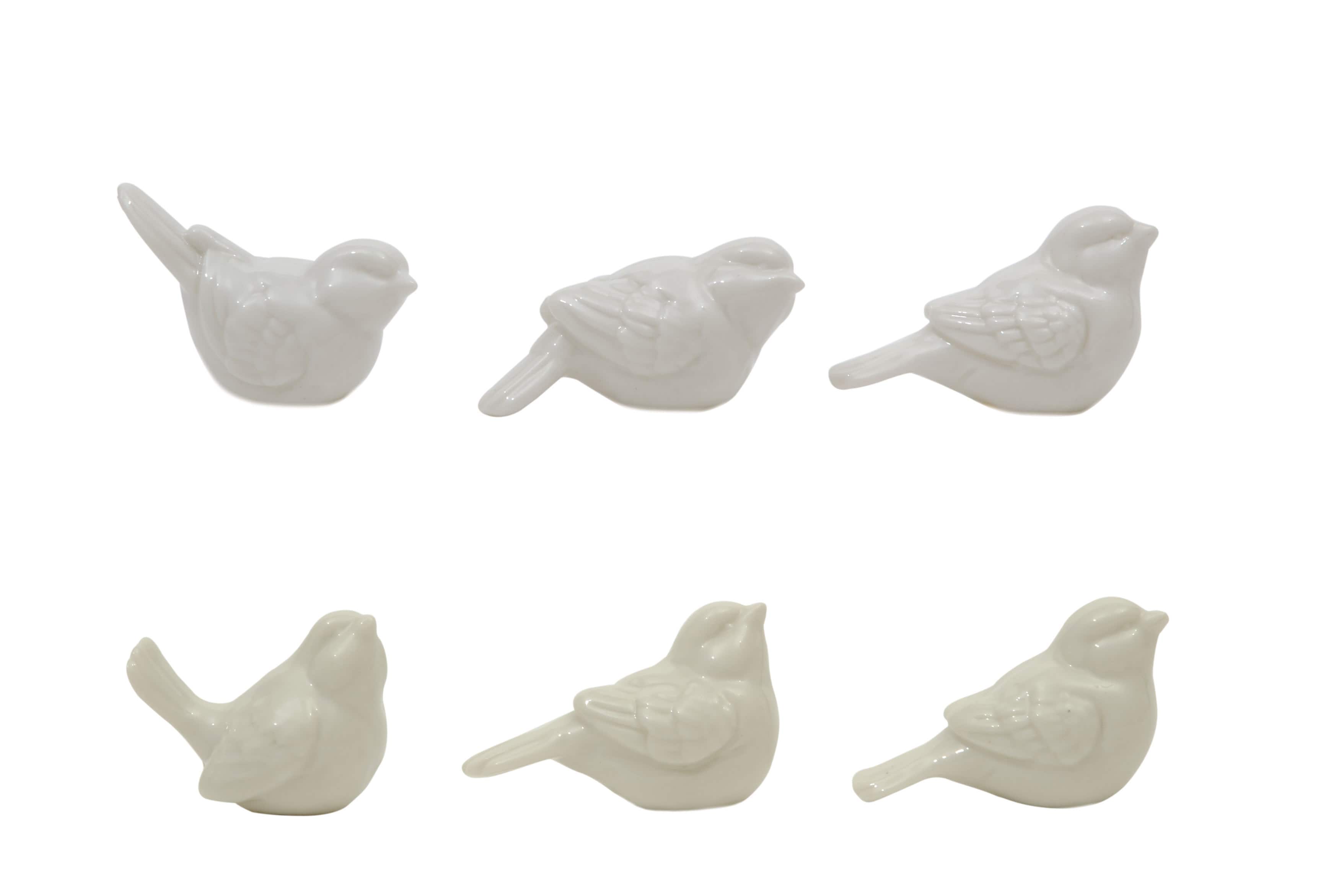 3&#x22; White Ceramic Birds Set