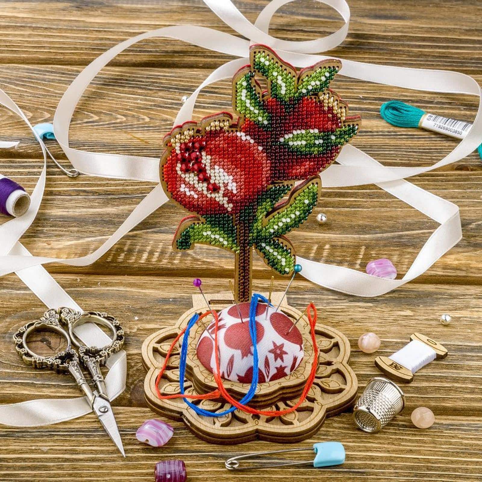 Wonderland Crafts Pomegranate Bead Embroidery on Wood Kit