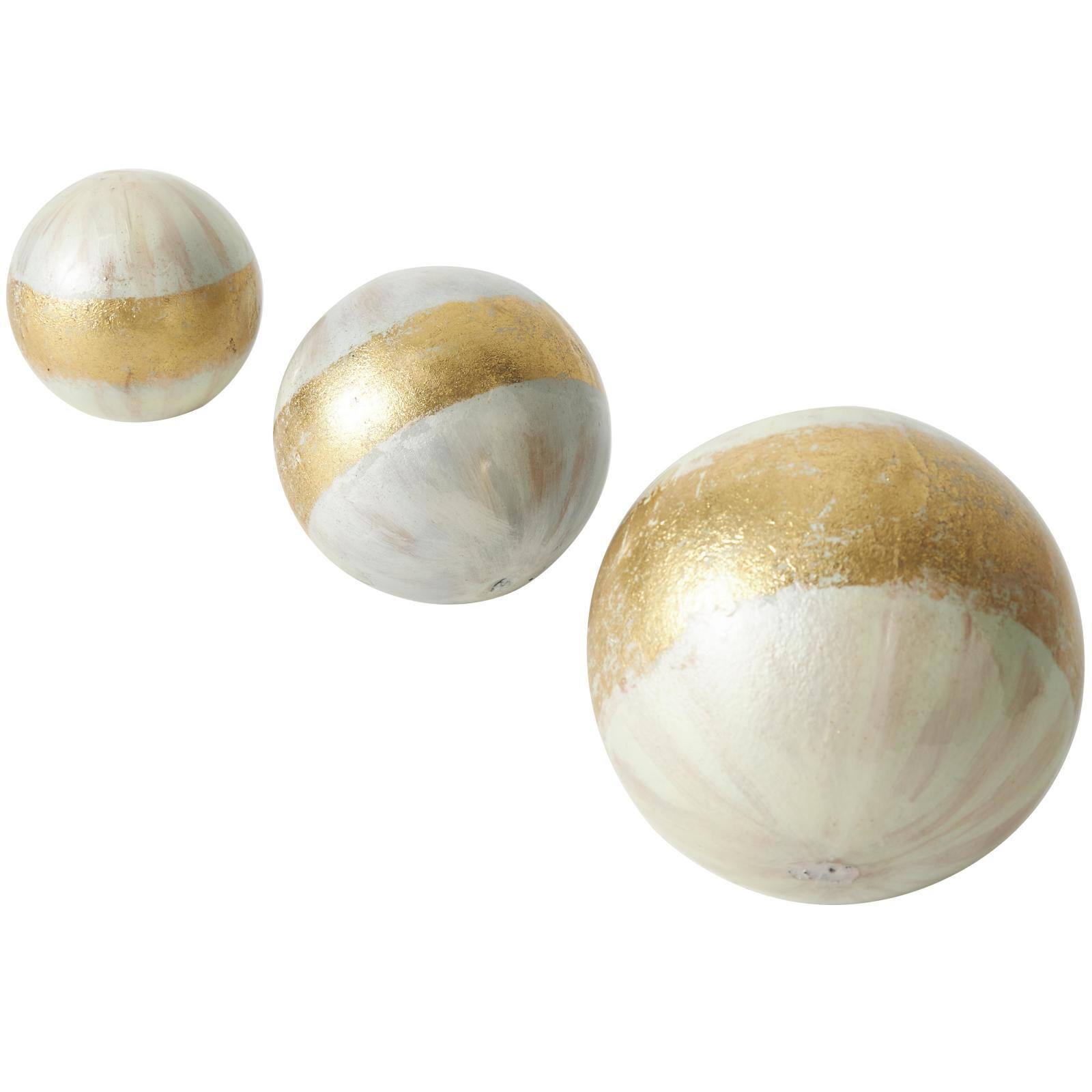 White with Gold Stripe Abstract Brushed Decorative Orbs &#x26; Vase Filler Set