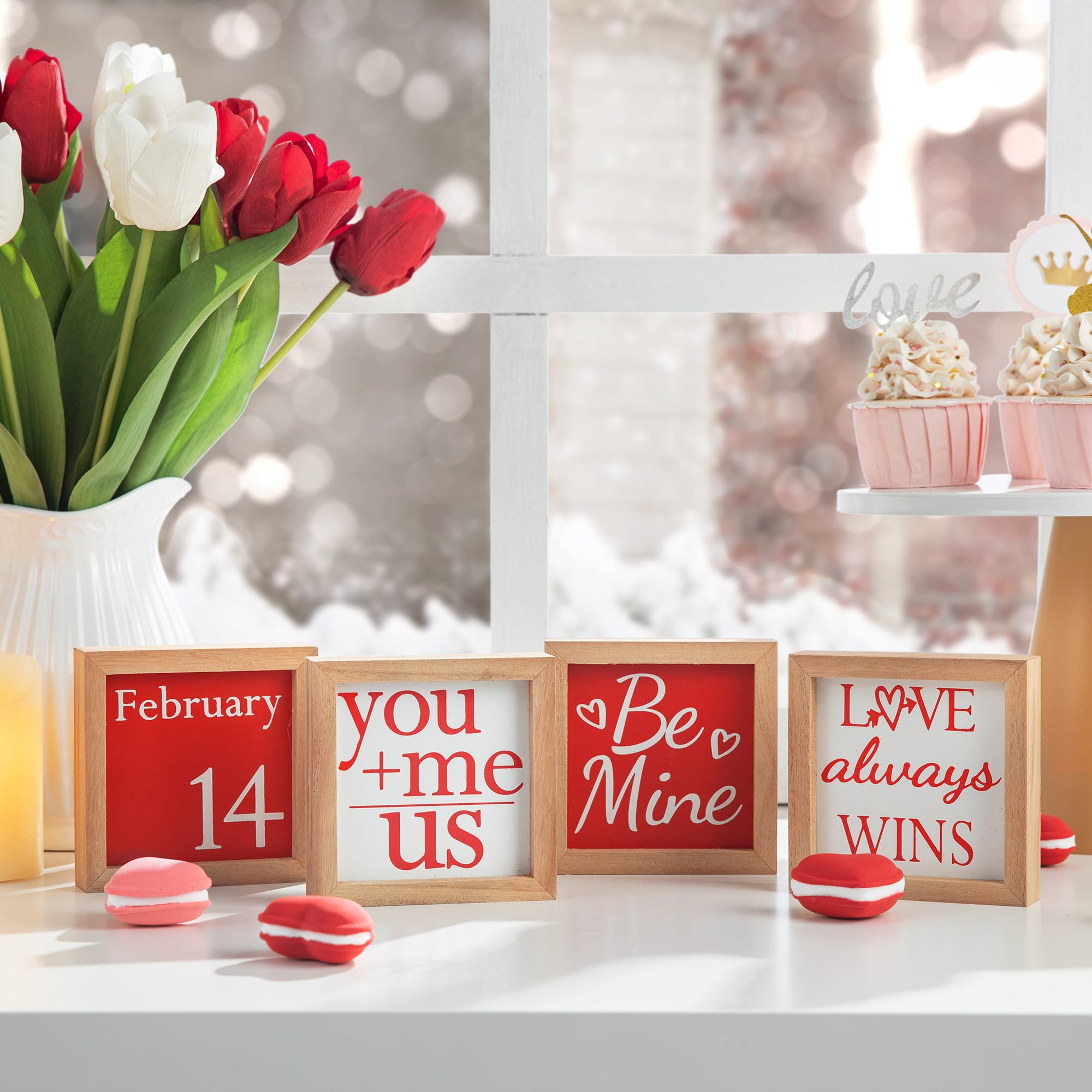 Glitzhome® 4" Valentine's Wooden Block Table Décor Set