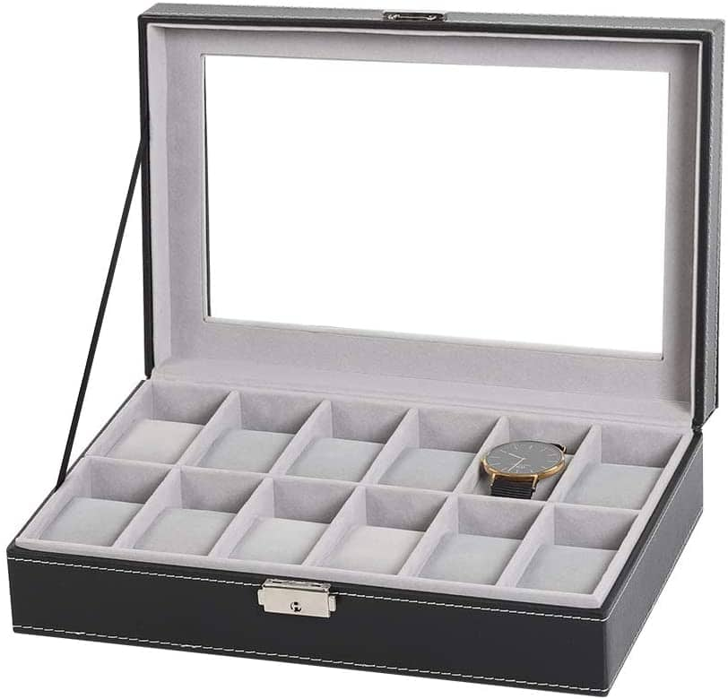 Charcoal Black Dozen Leather Watch Box