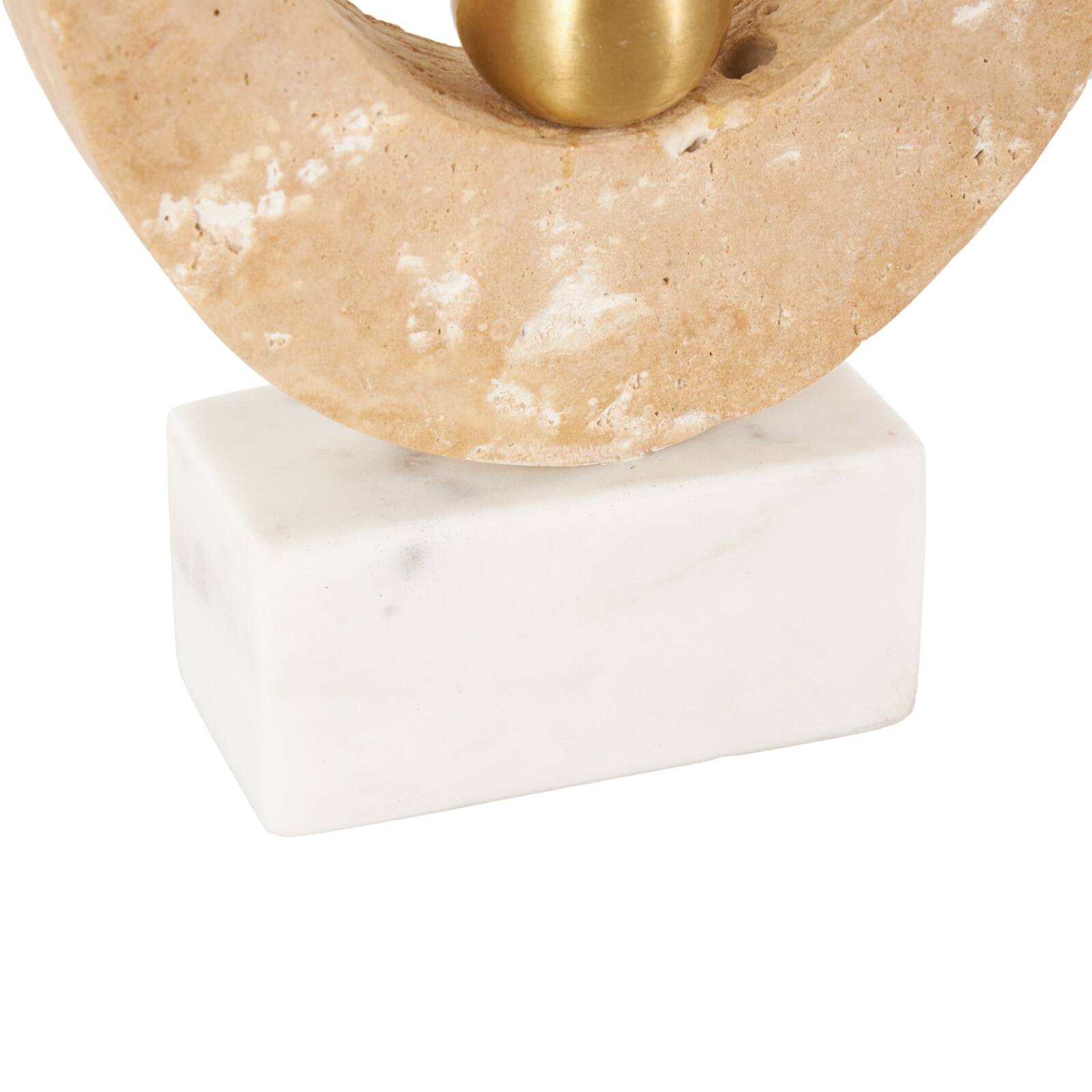 7" x 12" Cream Marble Abstract Oval Decorative Sculpture with Gold Ball and White Base