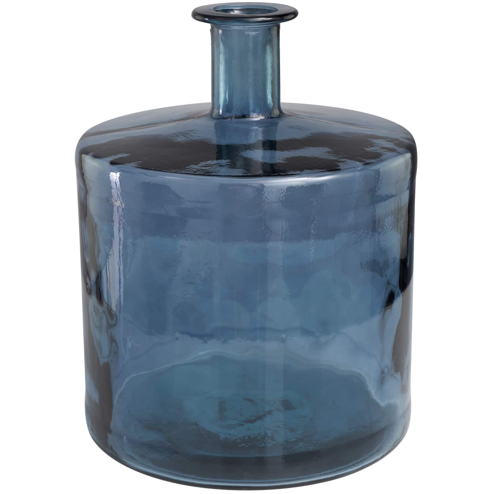 18" Blue Recycled Glass Spanish Bottleneck Vase