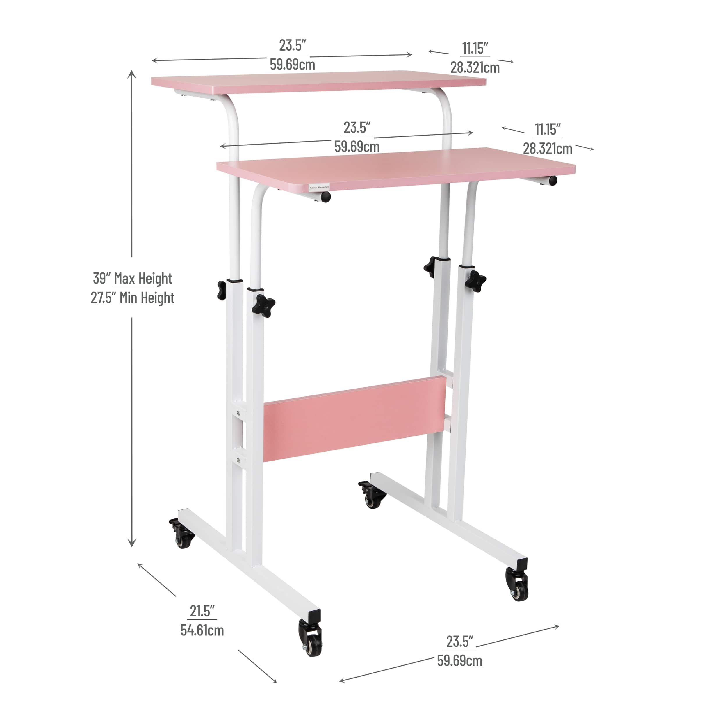 Mind Reader Portable Standing Adjustable Height Rolling Computer Desk