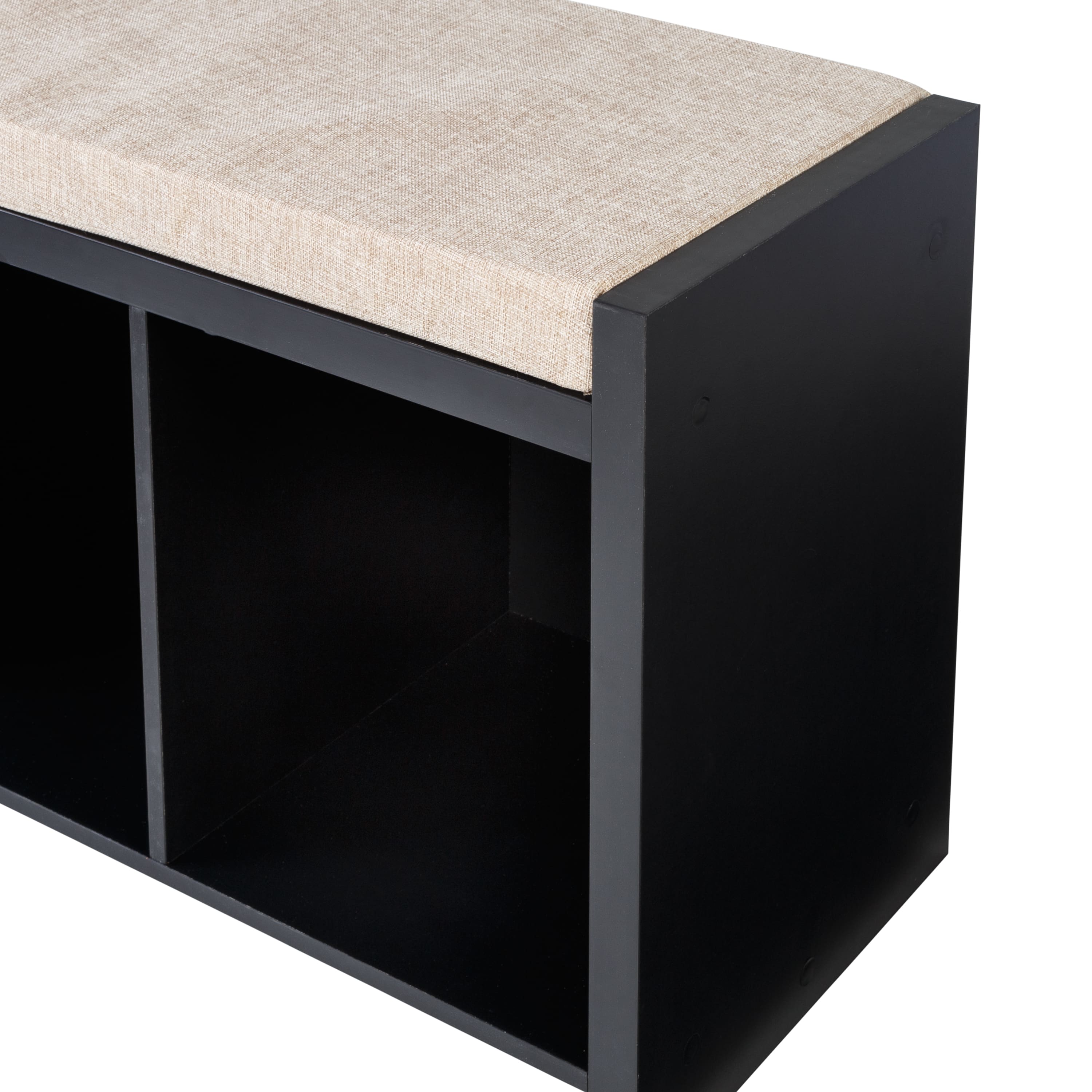 Honey Can Do Black 3-Cube Storage Bench with Cushion and Cubby Holes