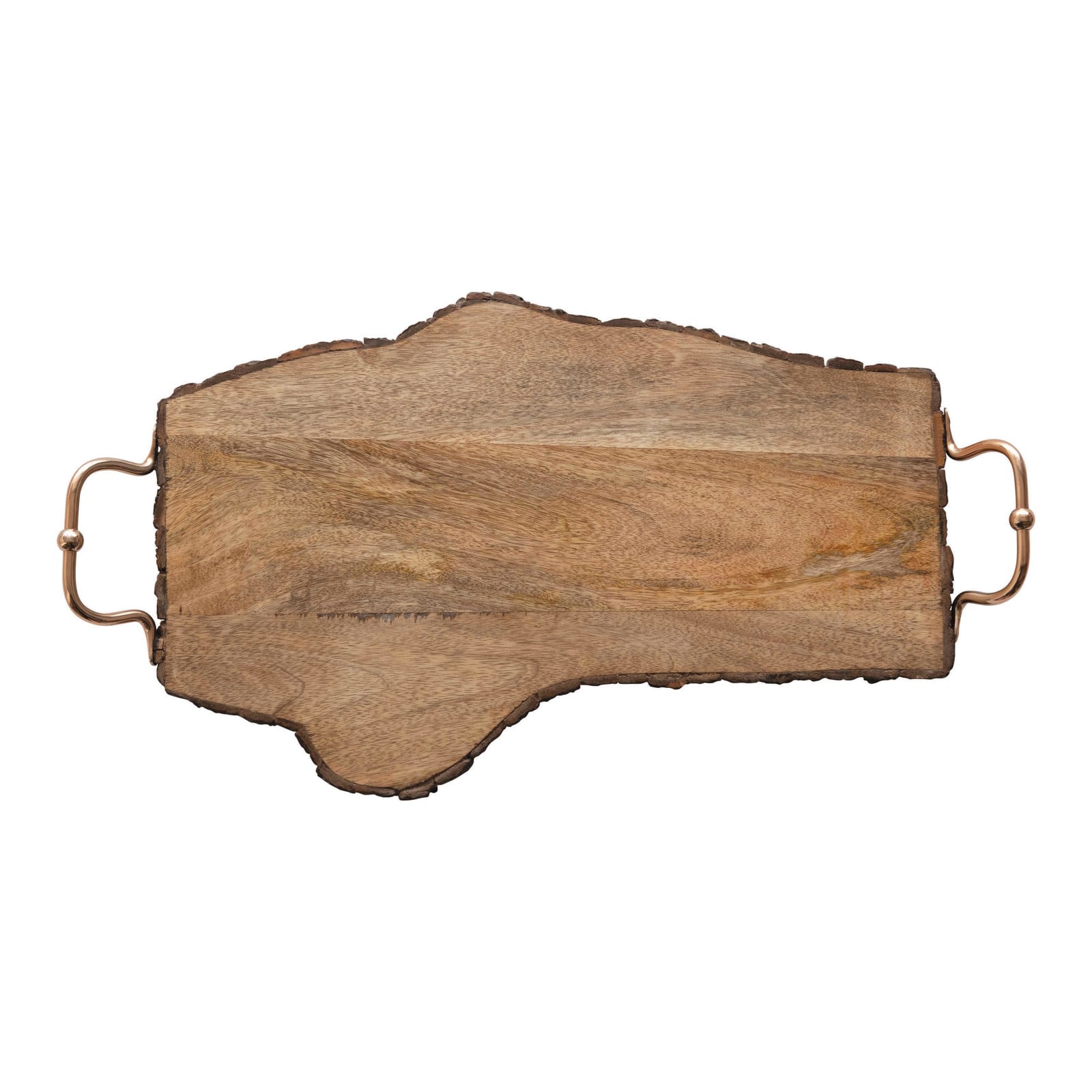 Hello Honey® 24" Natural Mango Wood Slab Serving Tray with Copper Handles